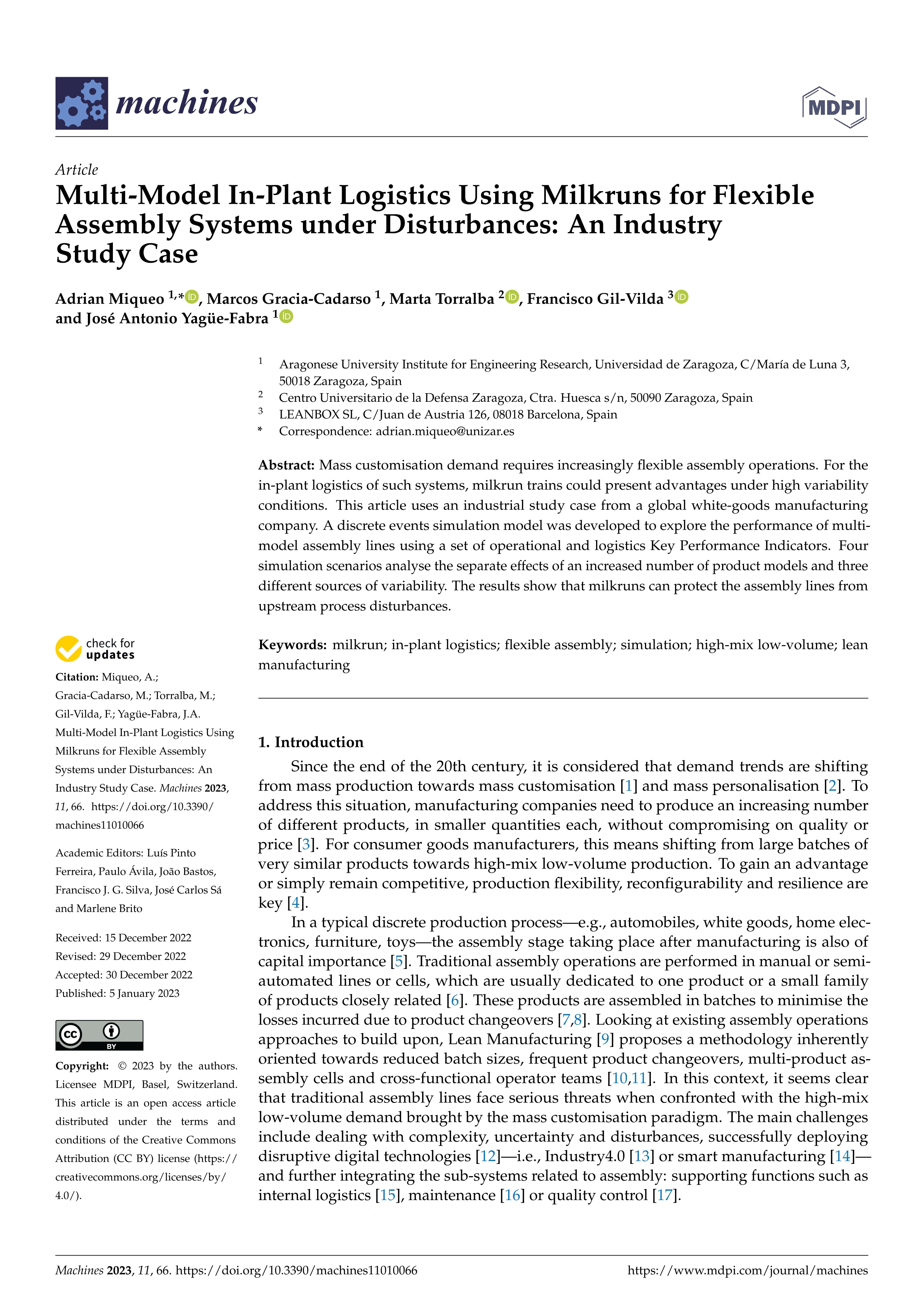 Multi-Model In-Plant Logistics Using Milkruns for Flexible Assembly Systems under Disturbances: An Industry Study Case