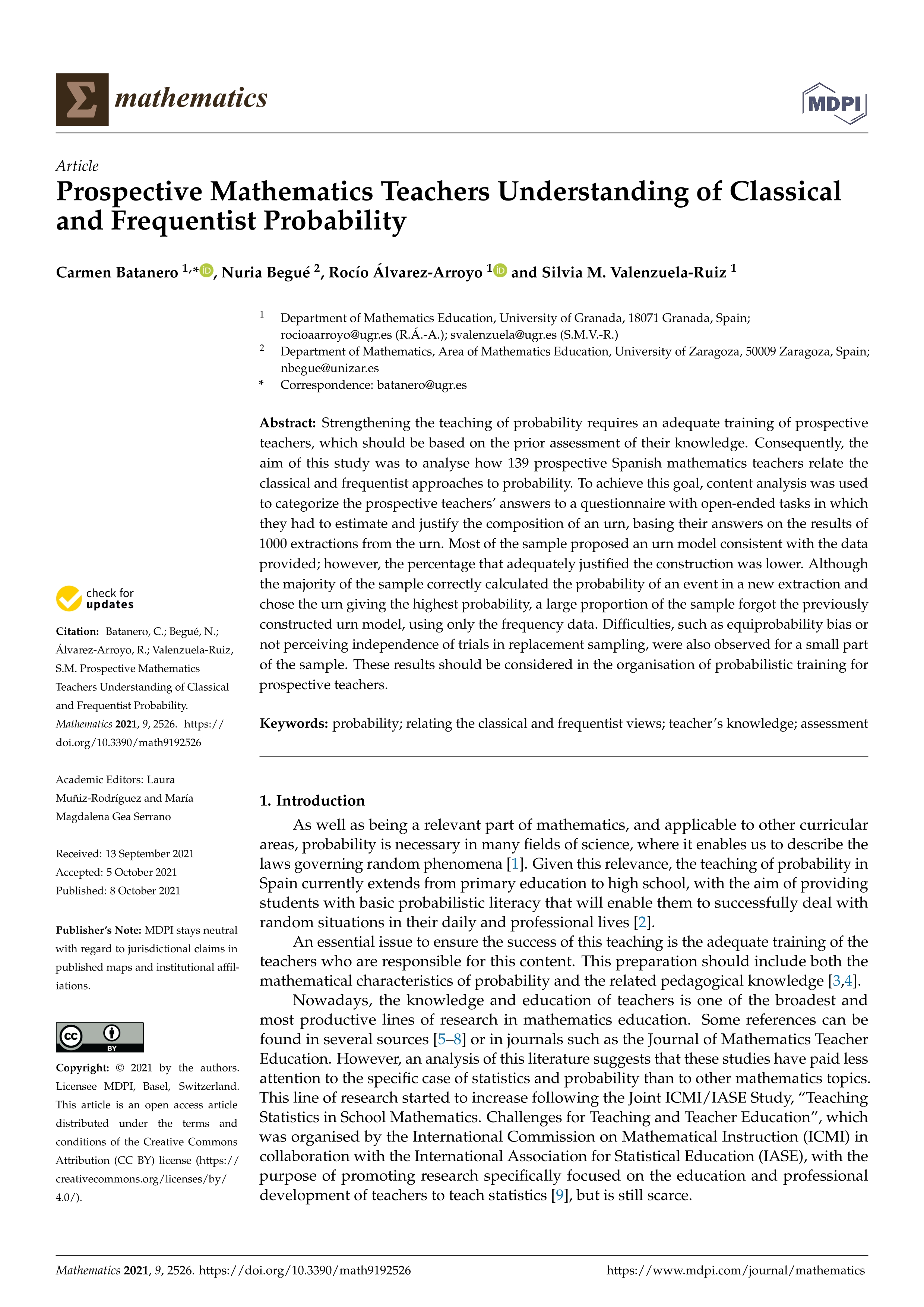 Prospective mathematics teachers understanding of classical and frequentist probability