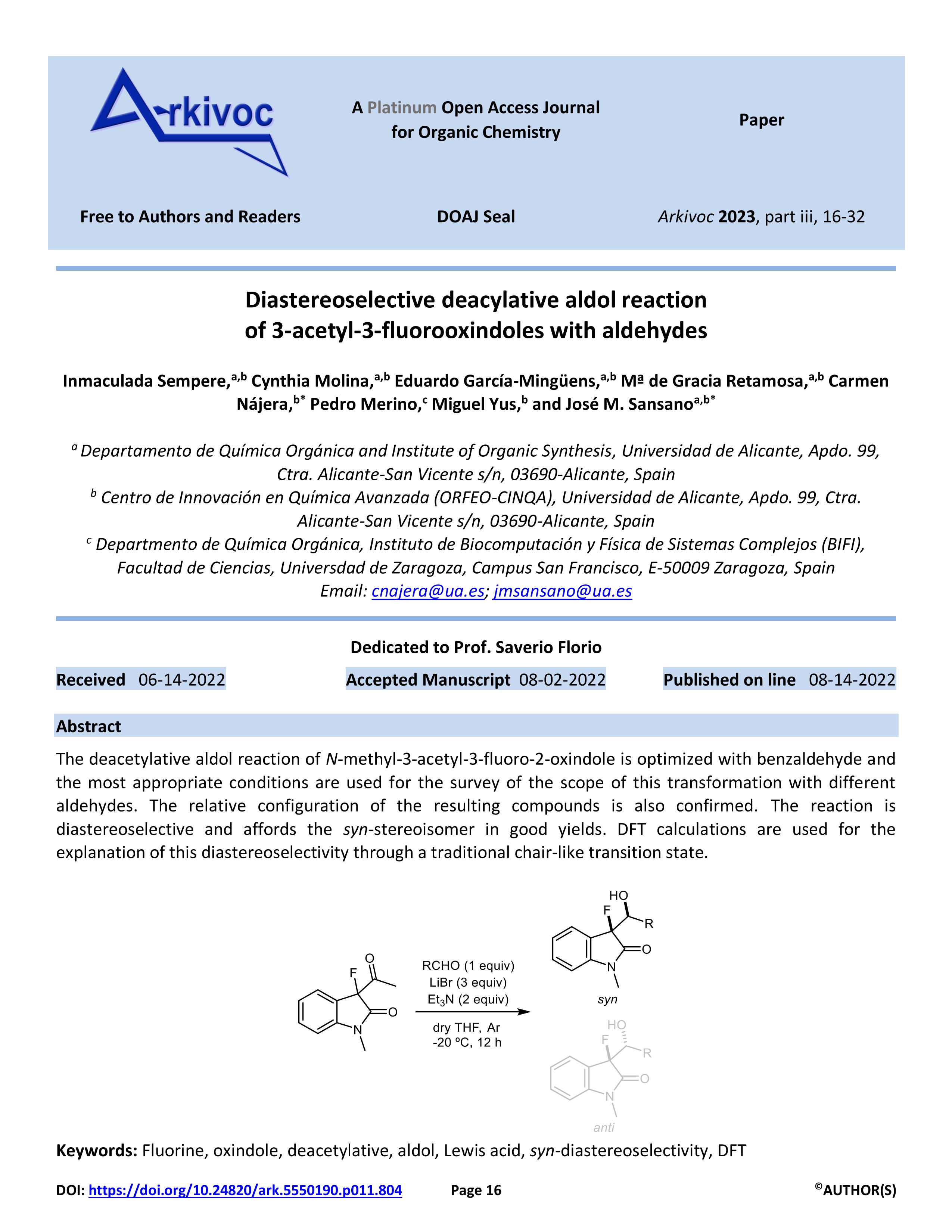 Diastereoselective deacylative aldol reaction of 3-acetyl-3-fluorooxindoles with aldehydes