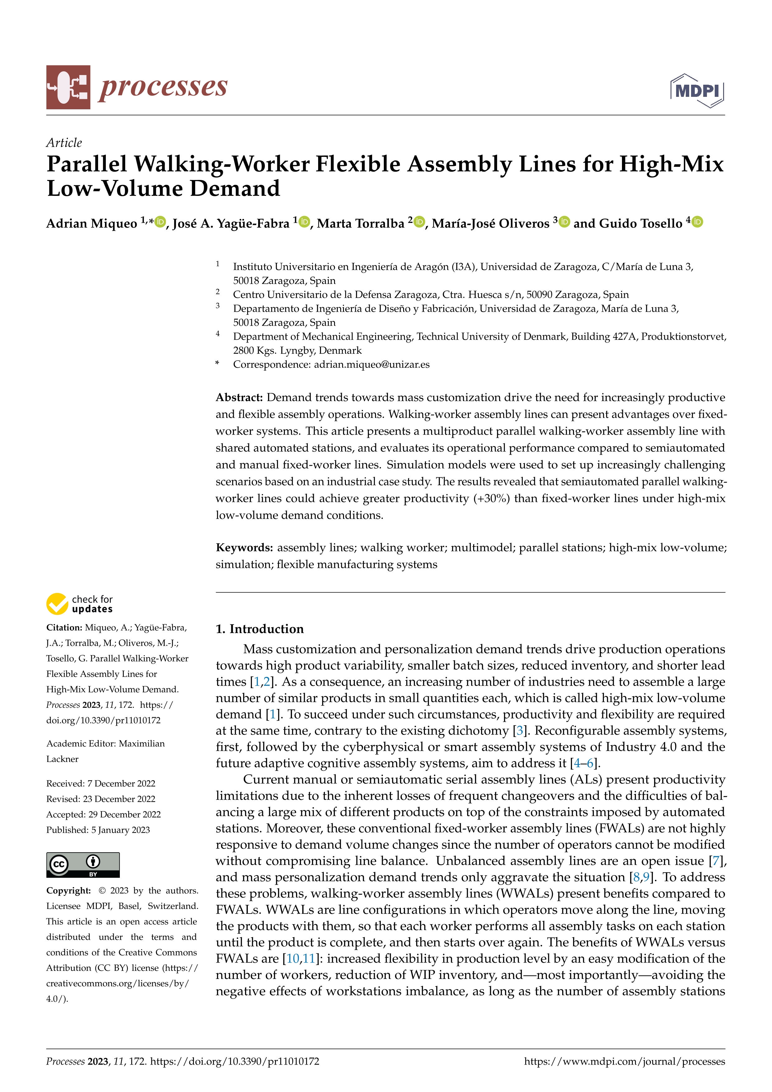 Parallel Walking-Worker Flexible Assembly Lines for High-Mix Low-Volume Demand