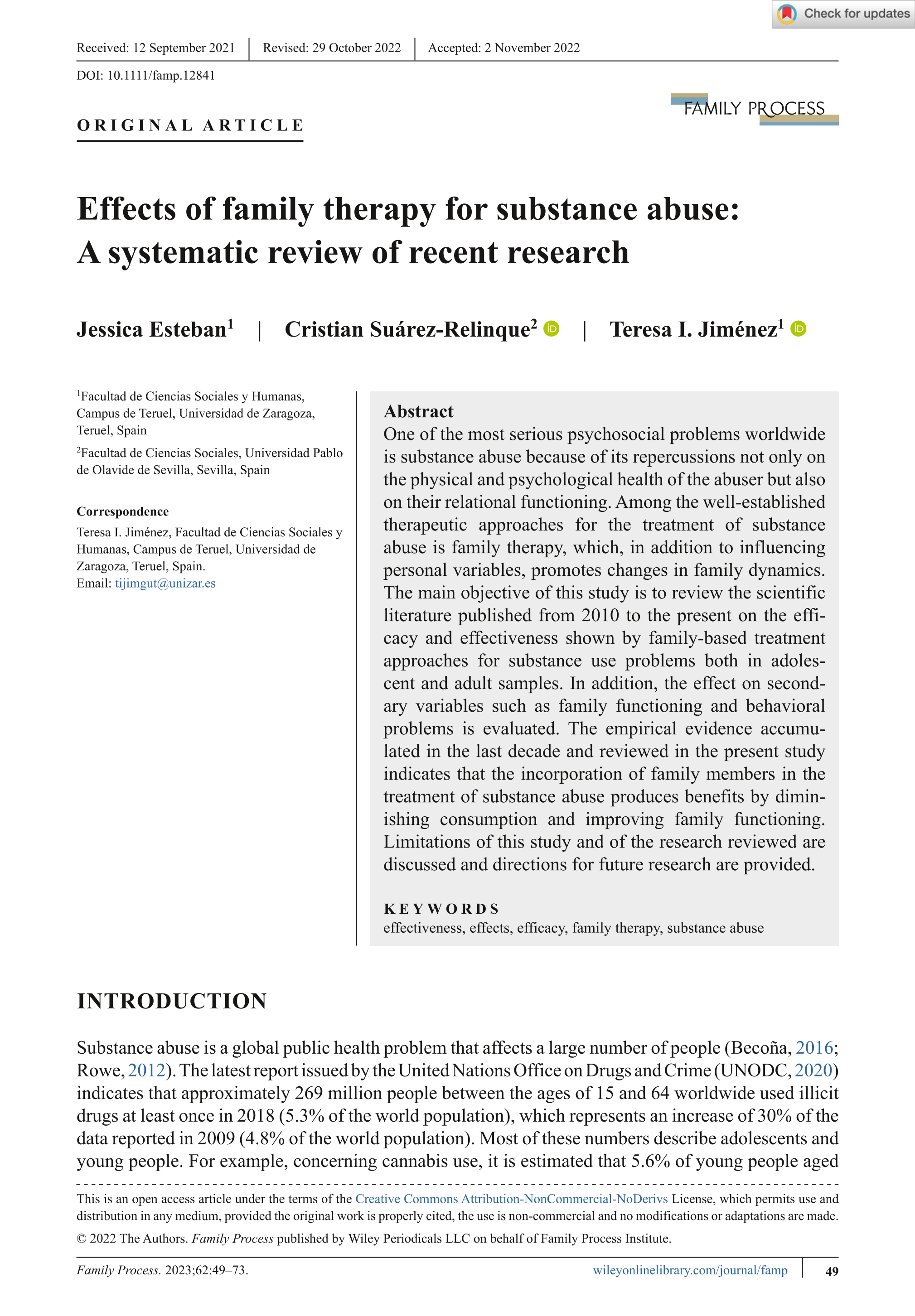 Effects of family therapy for substance abuse: A systematic review of recent research