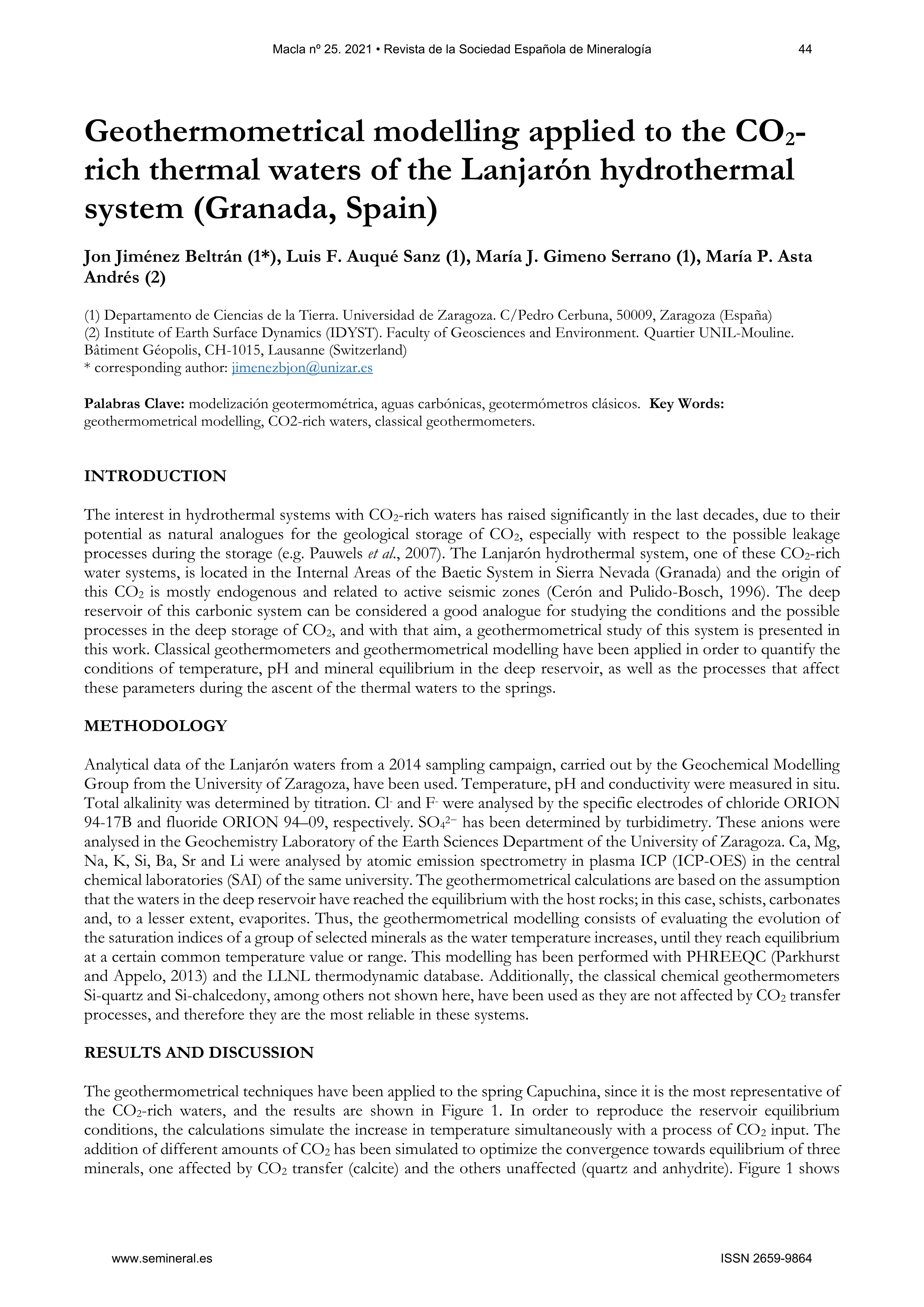 Geothermometrical modelling applied to the CO2-rich thermal waters of the Lanjarón hydrothermal system (Granada, Spain)
