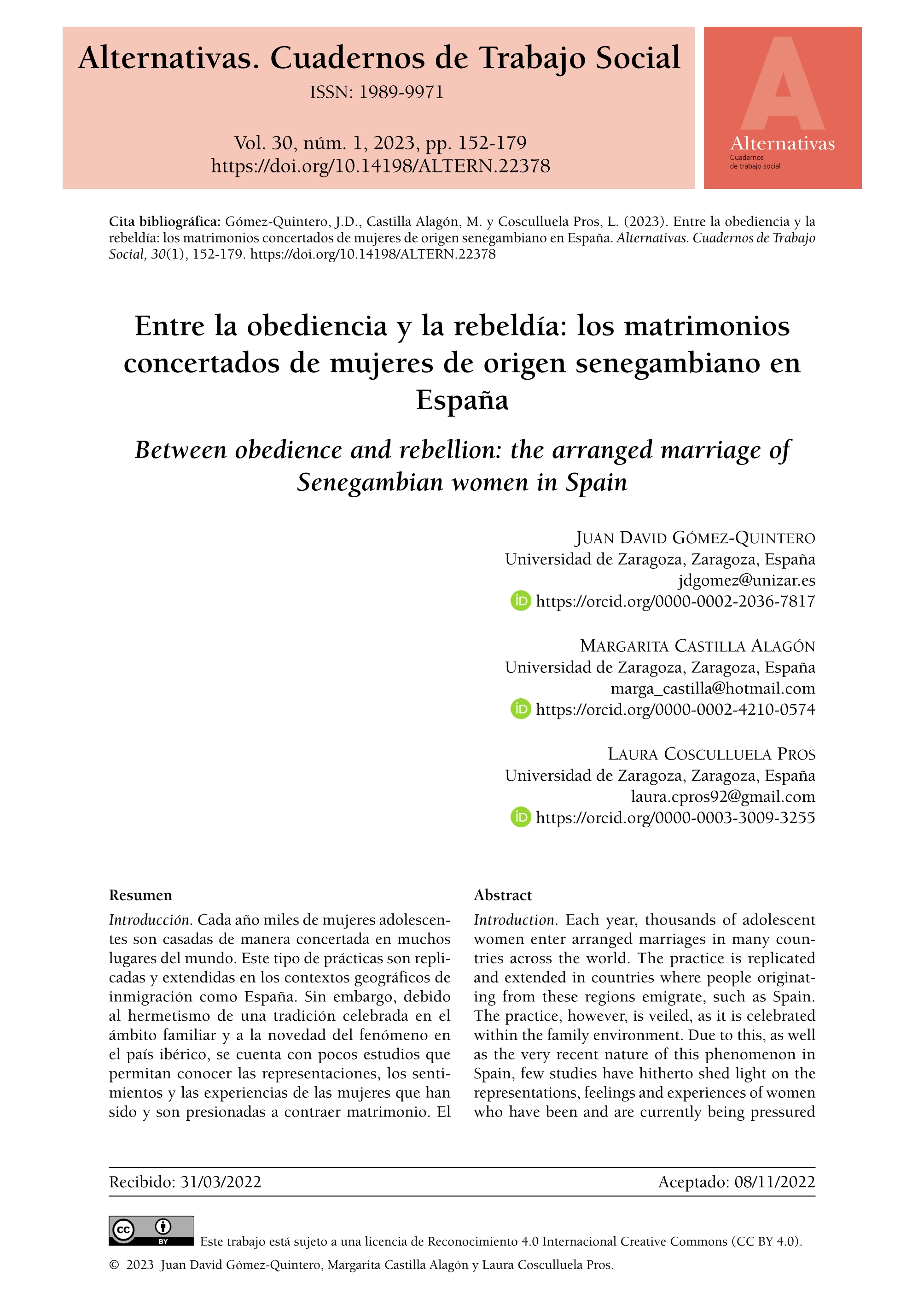 Entre la obediencia y la rebeldía: los matrimonios concertados de mujeres de origen senegambiano en España