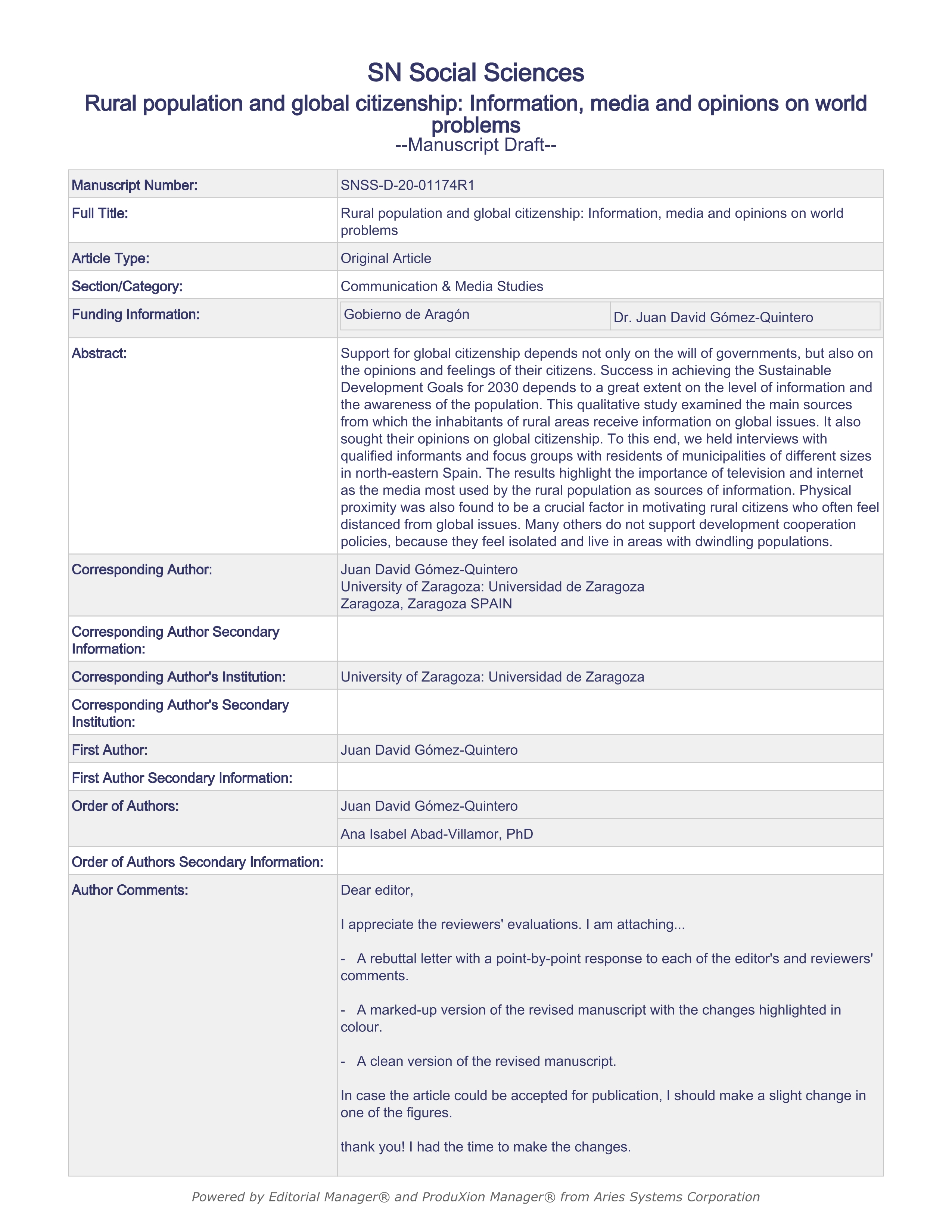 Rural population and global citizenship: information, media and opinions on world problems