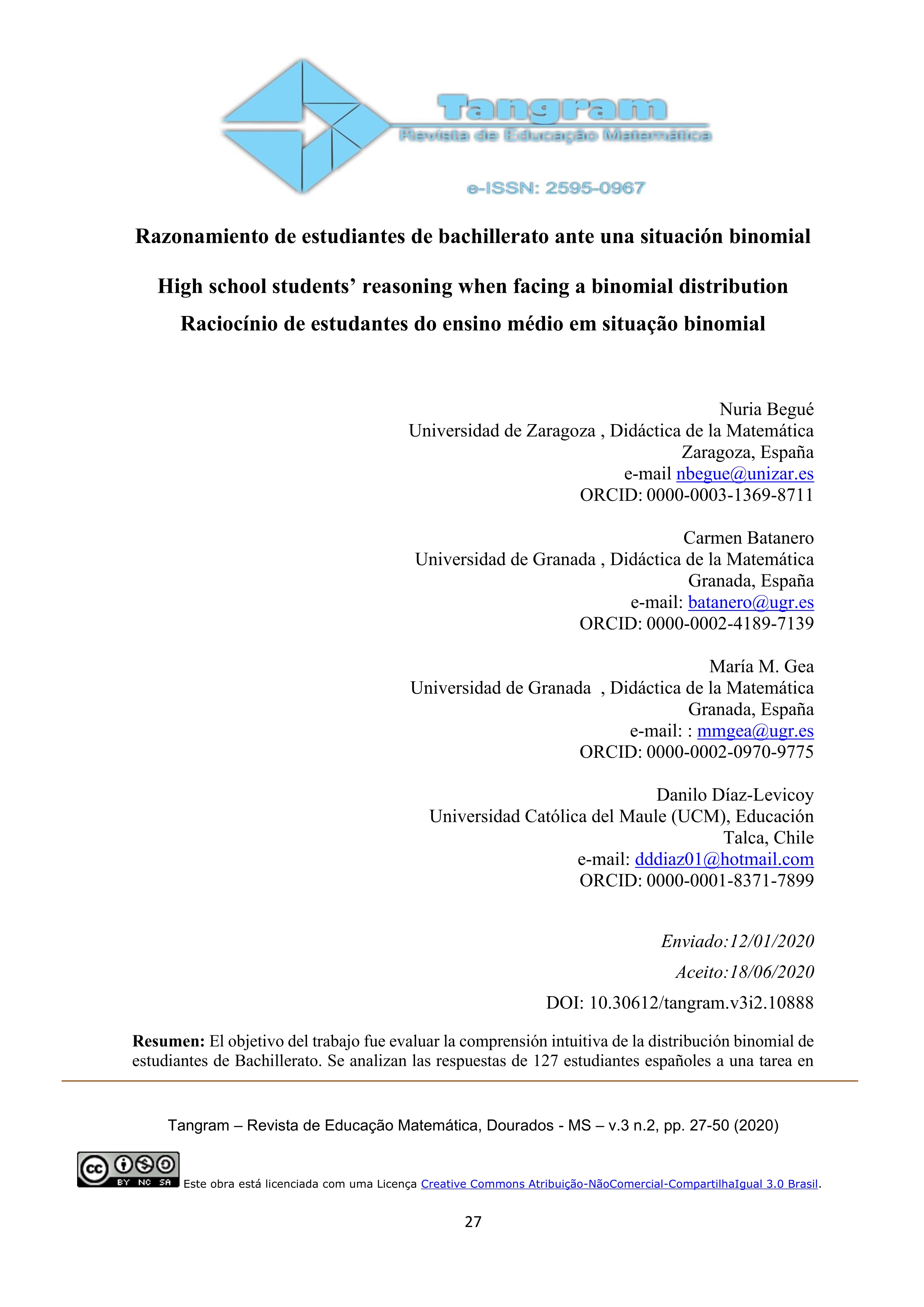 Razonamiento de estudiantes de bachillerato ante una situación binomial