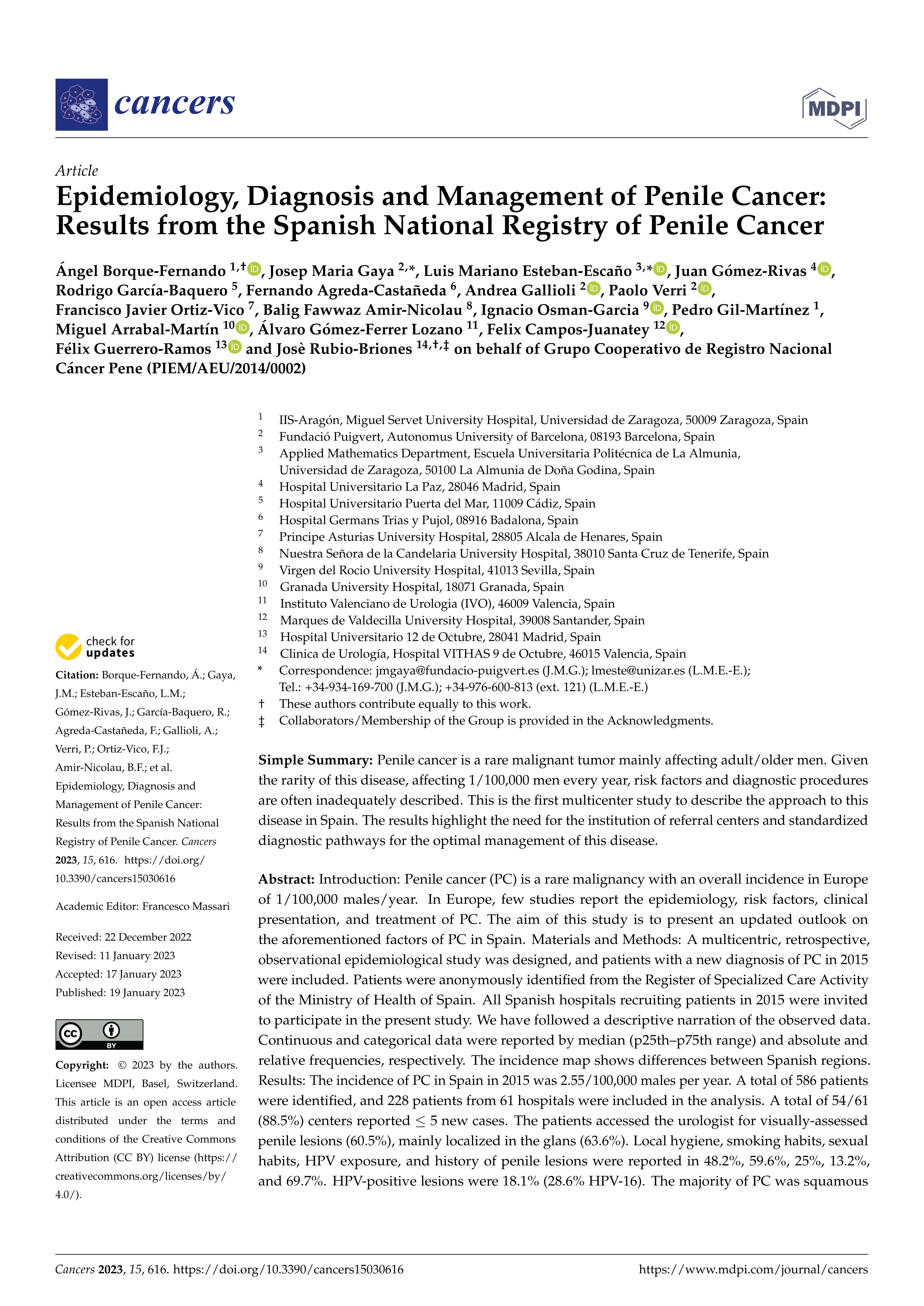 Epidemiology, Diagnosis and Management of Penile Cancer: Results from the Spanish National Registry of Penile Cancer