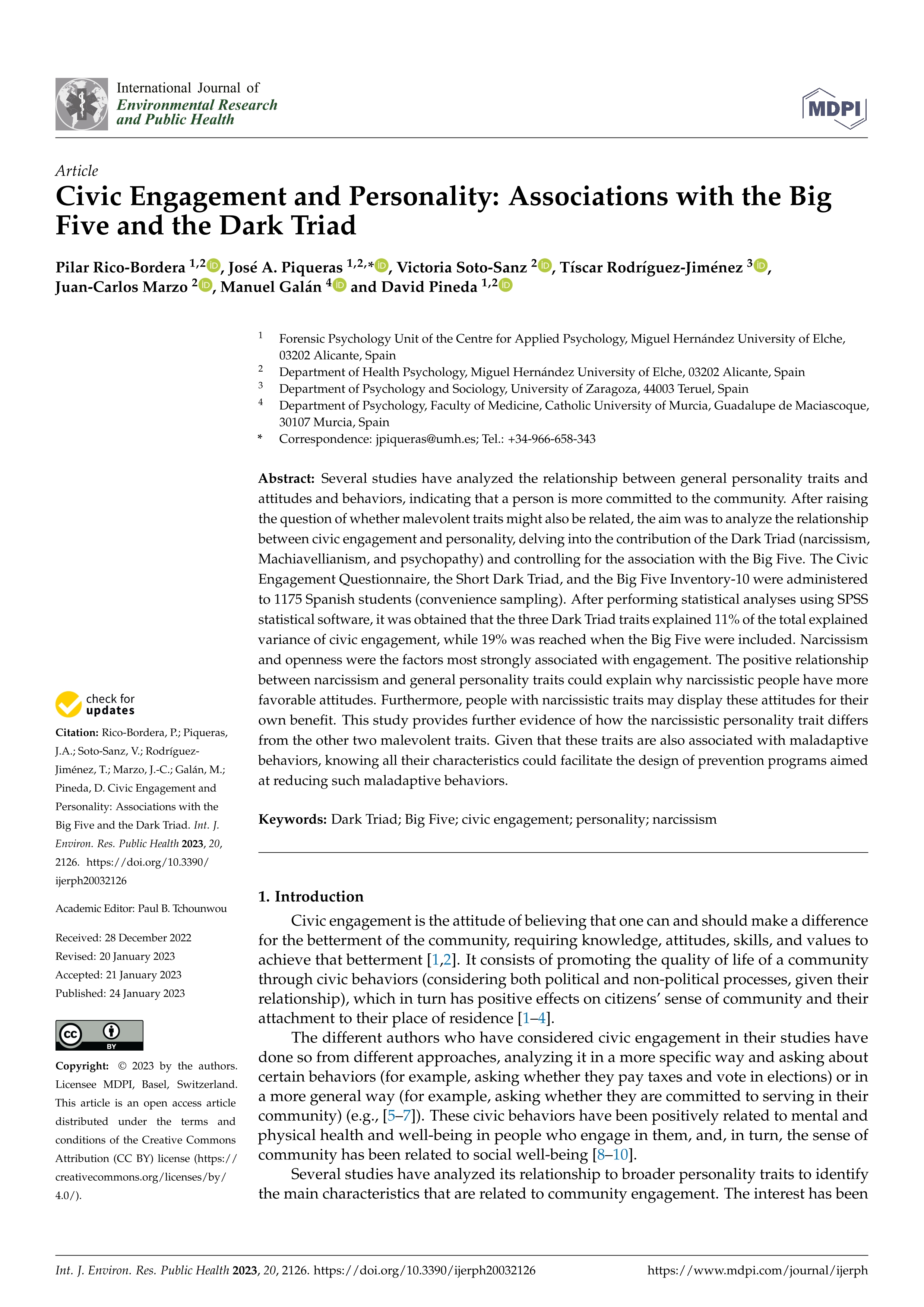 Civic Engagement and Personality: Associations with the Big Five and the Dark Triad
