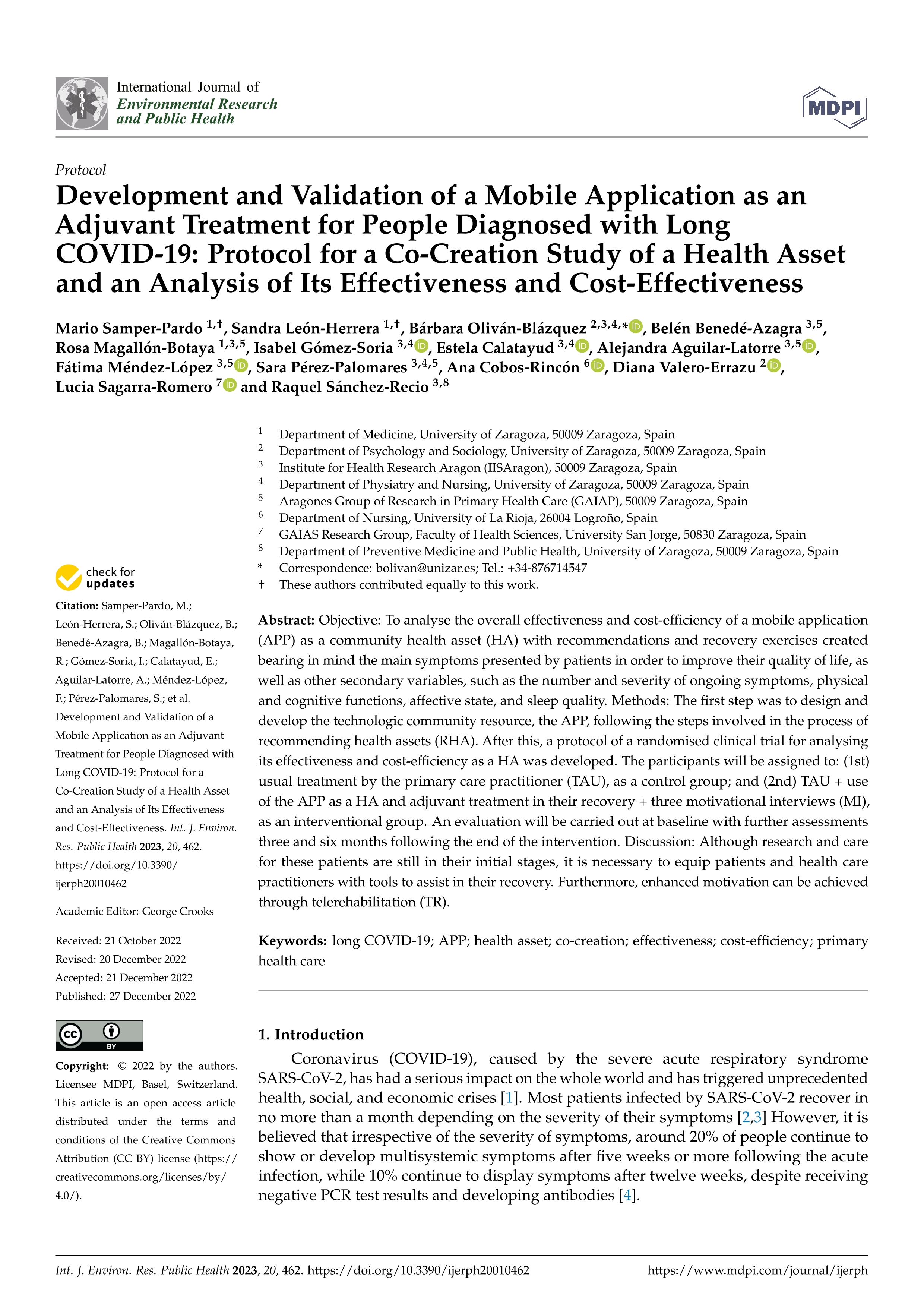 Development and validation of a mobile application as an adjuvant treatment for people diagnosed with long COVID-19: protocol for a co-creation study of a health asset and an analysis of its effectiveness and cost-effectiveness