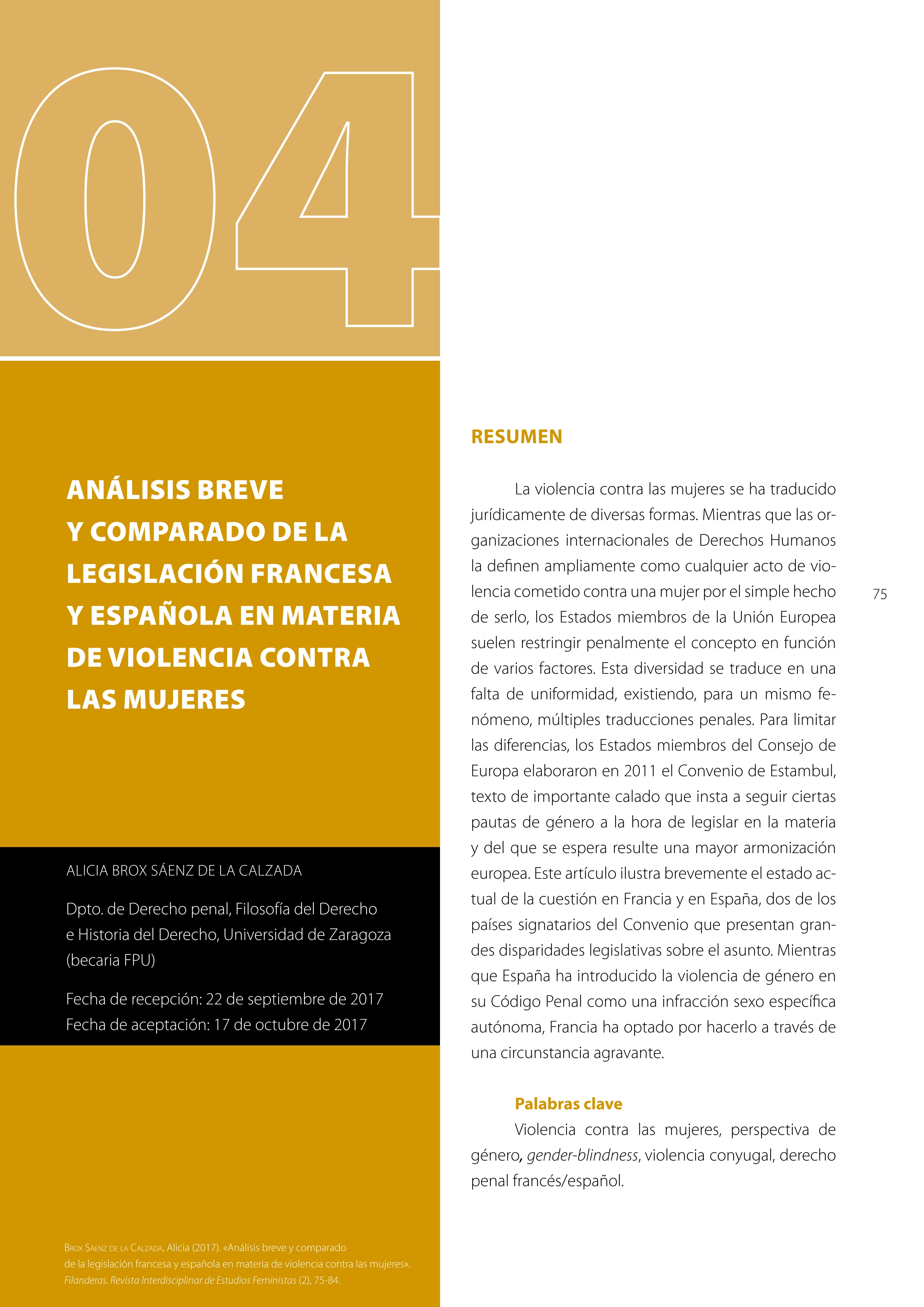 Análisis breve y comparado de la legislación francesa y española en materia de violencia contra las mujeres