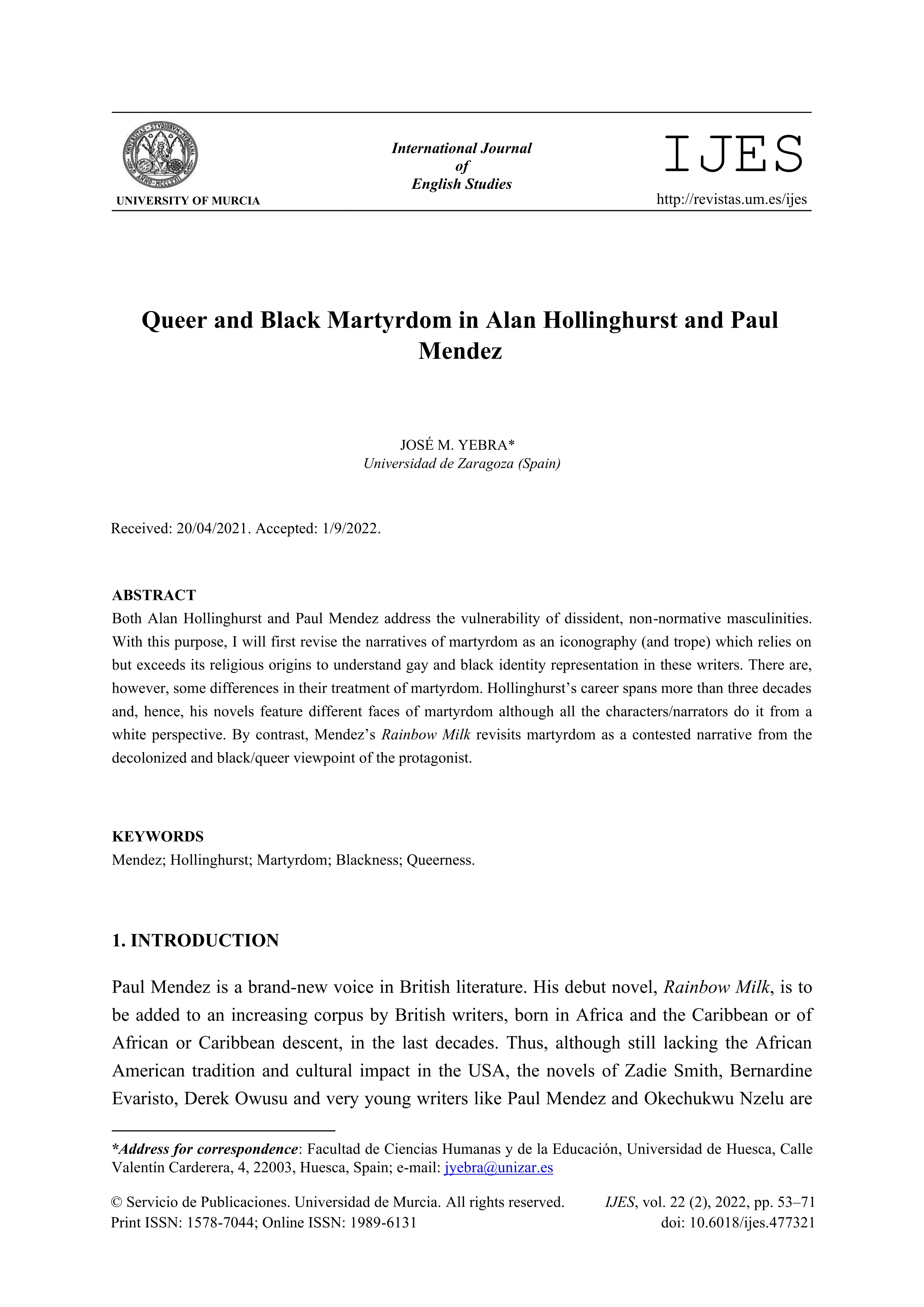 Queer and Black Martyrdom in Alan Hollinghurst and Paul Méndez