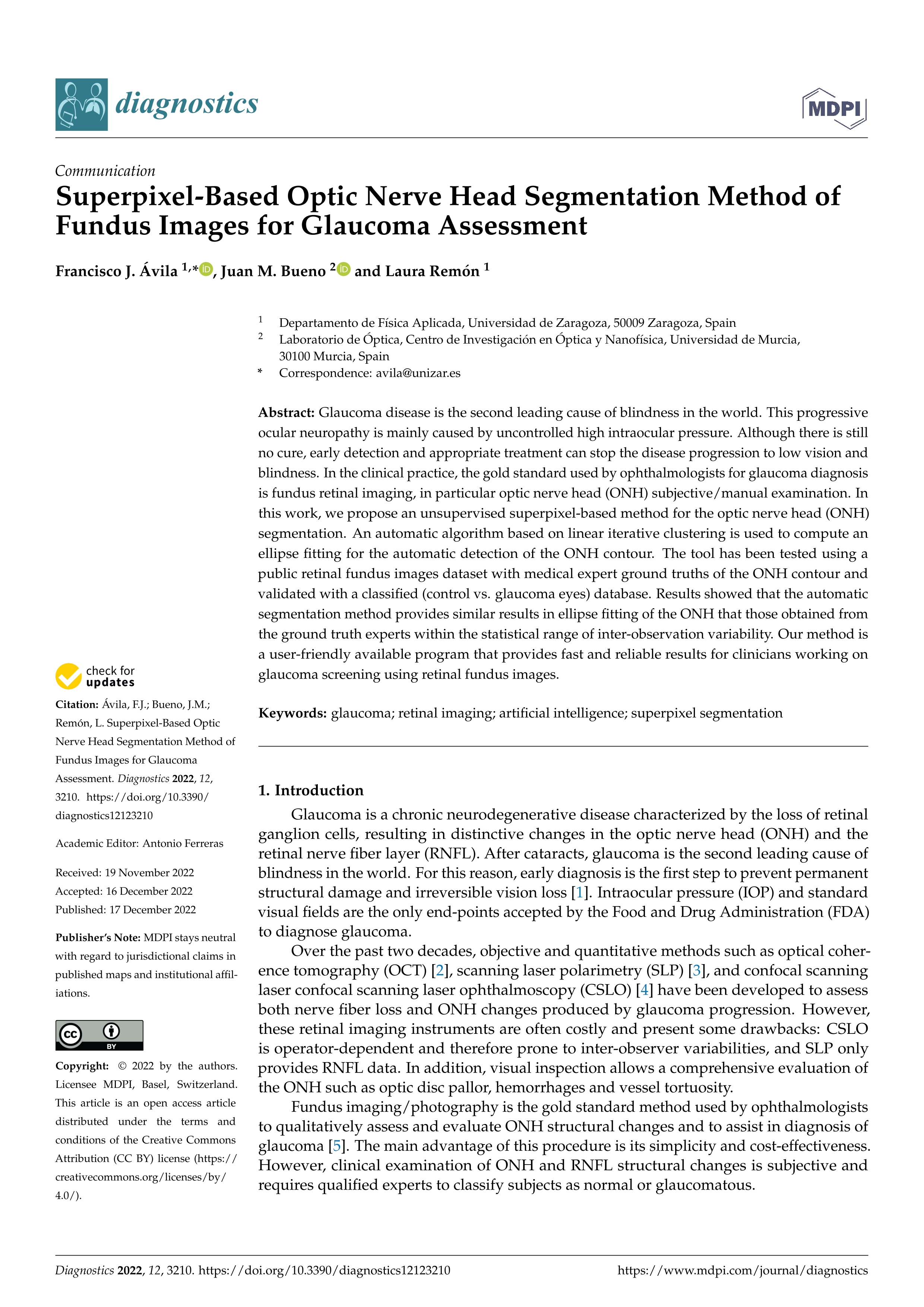 Superpixel-Based Optic Nerve Head Segmentation Method of Fundus Images for Glaucoma Assessment