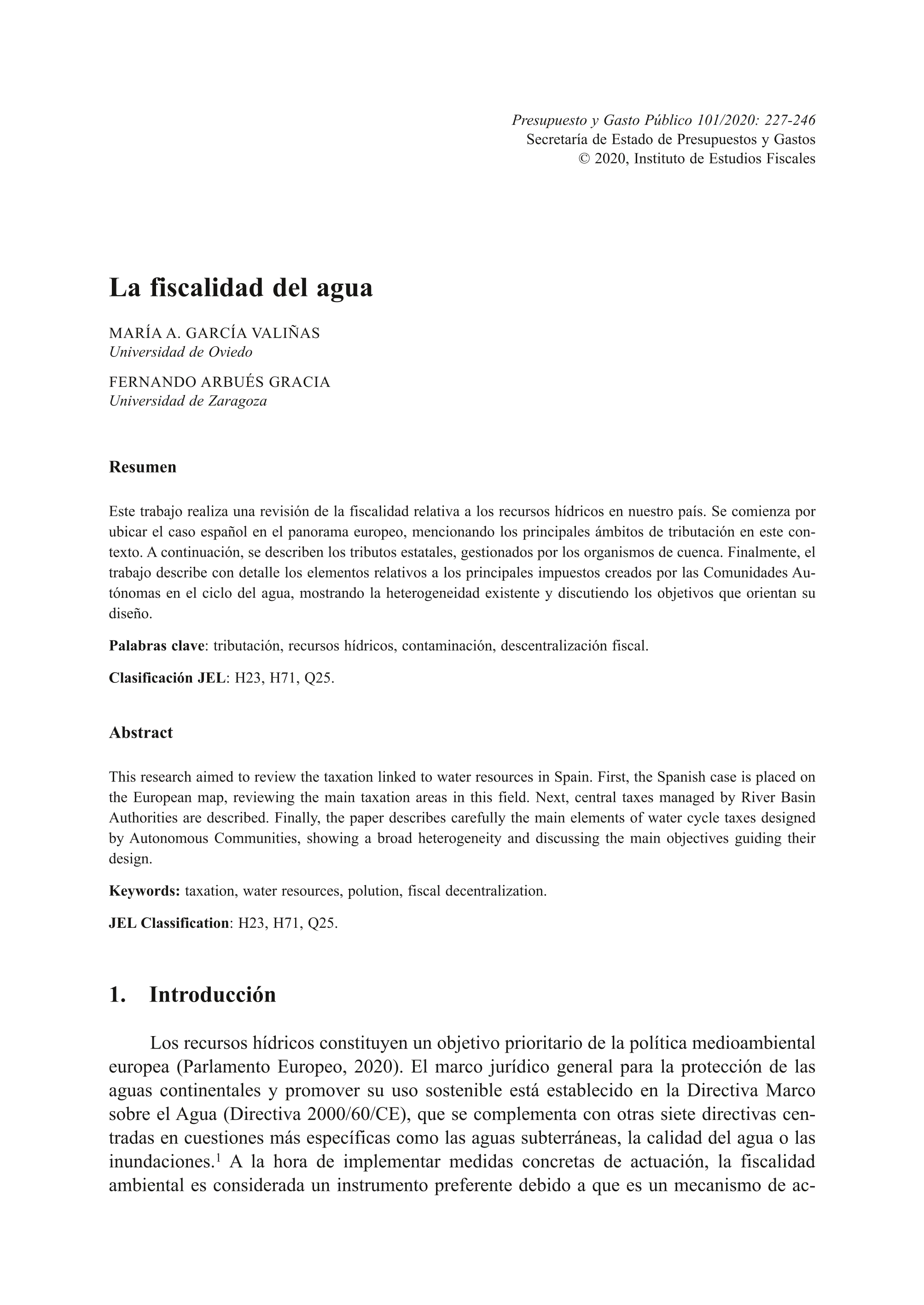 La fiscalidad del agua