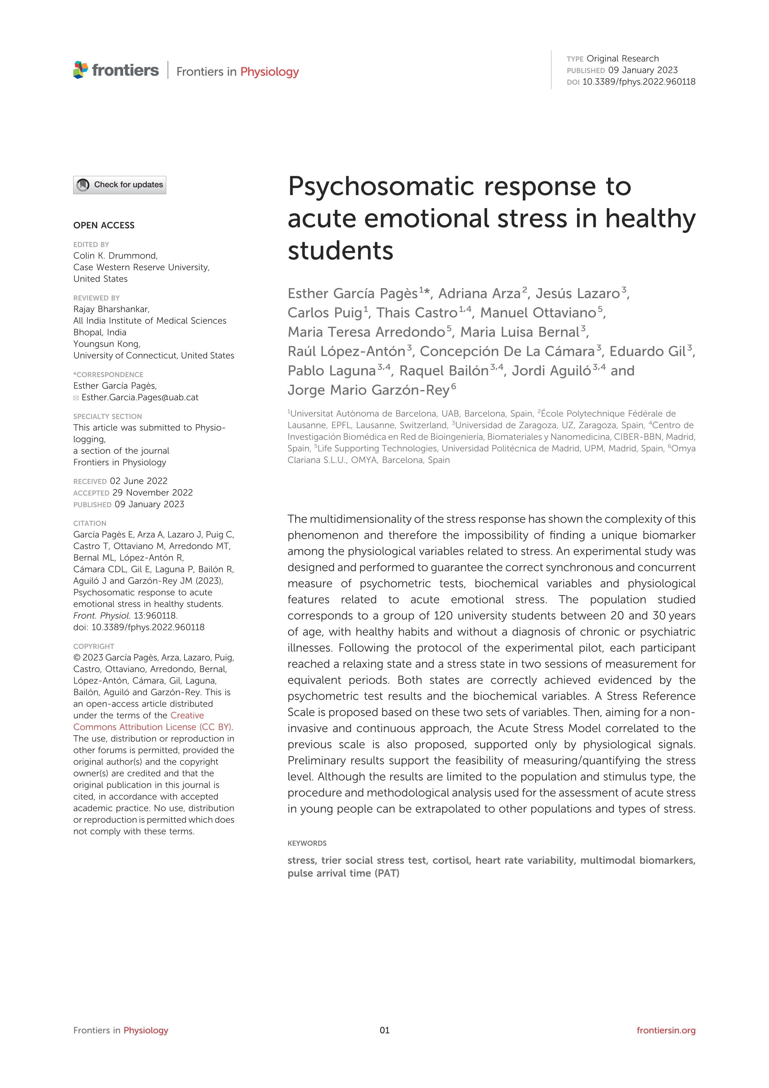 Psychosomatic response to acute emotional stress in healthy students