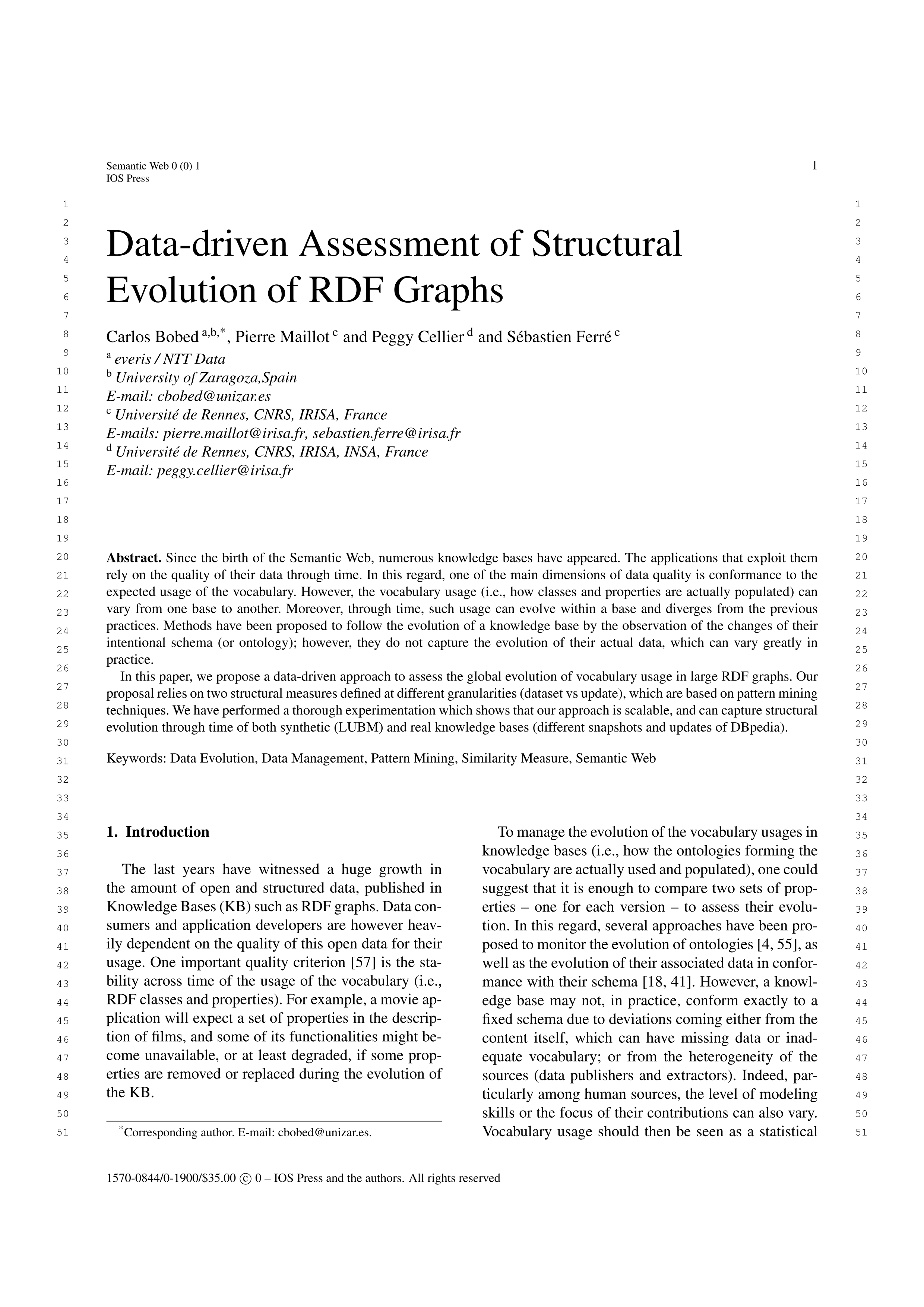 Data-driven assessment of structural evolution of RDF graphs