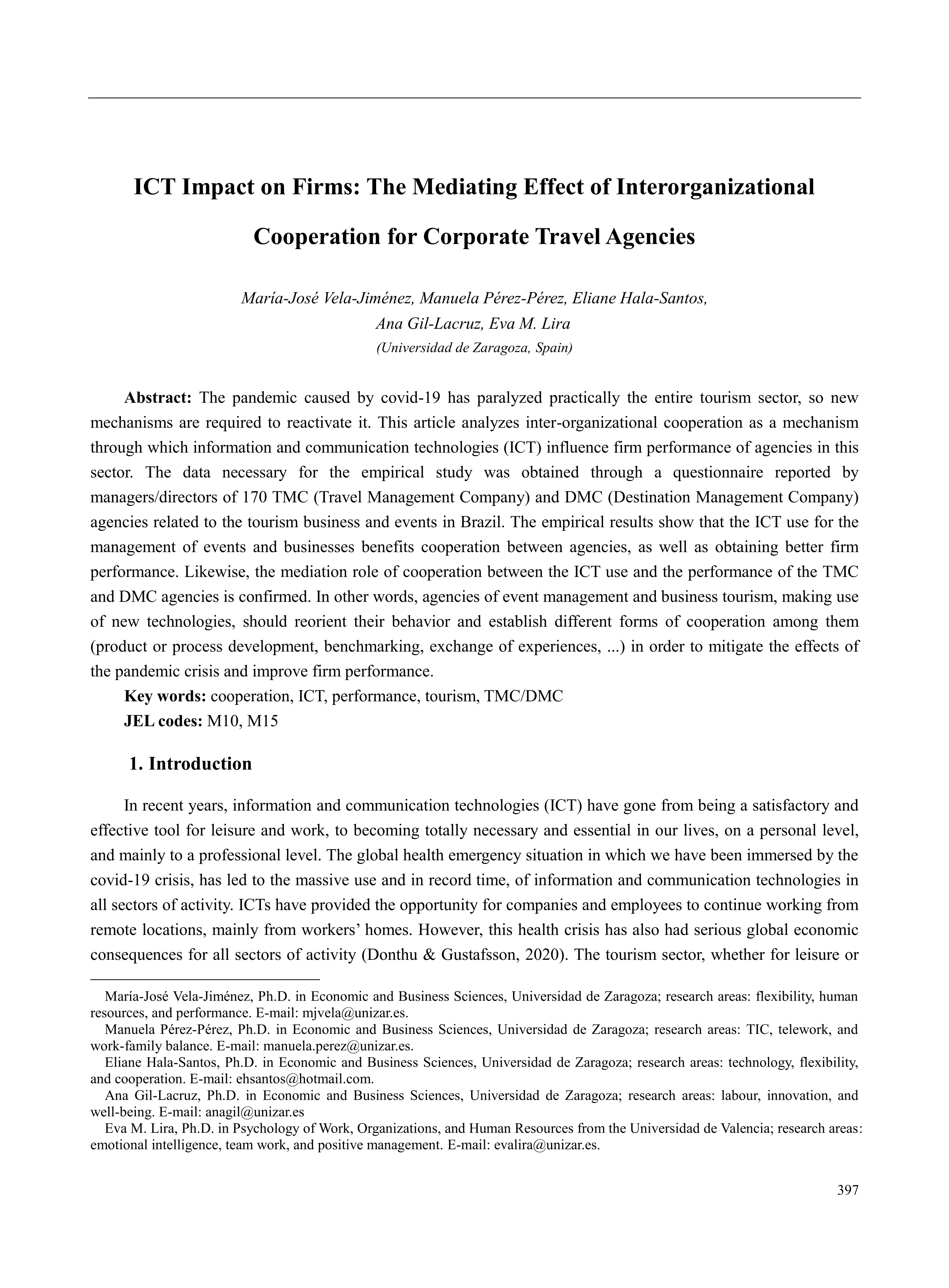 ICT Impact on Firms: The Mediating Effect of Interorganizational Cooperation for Corporate Travel Agencies