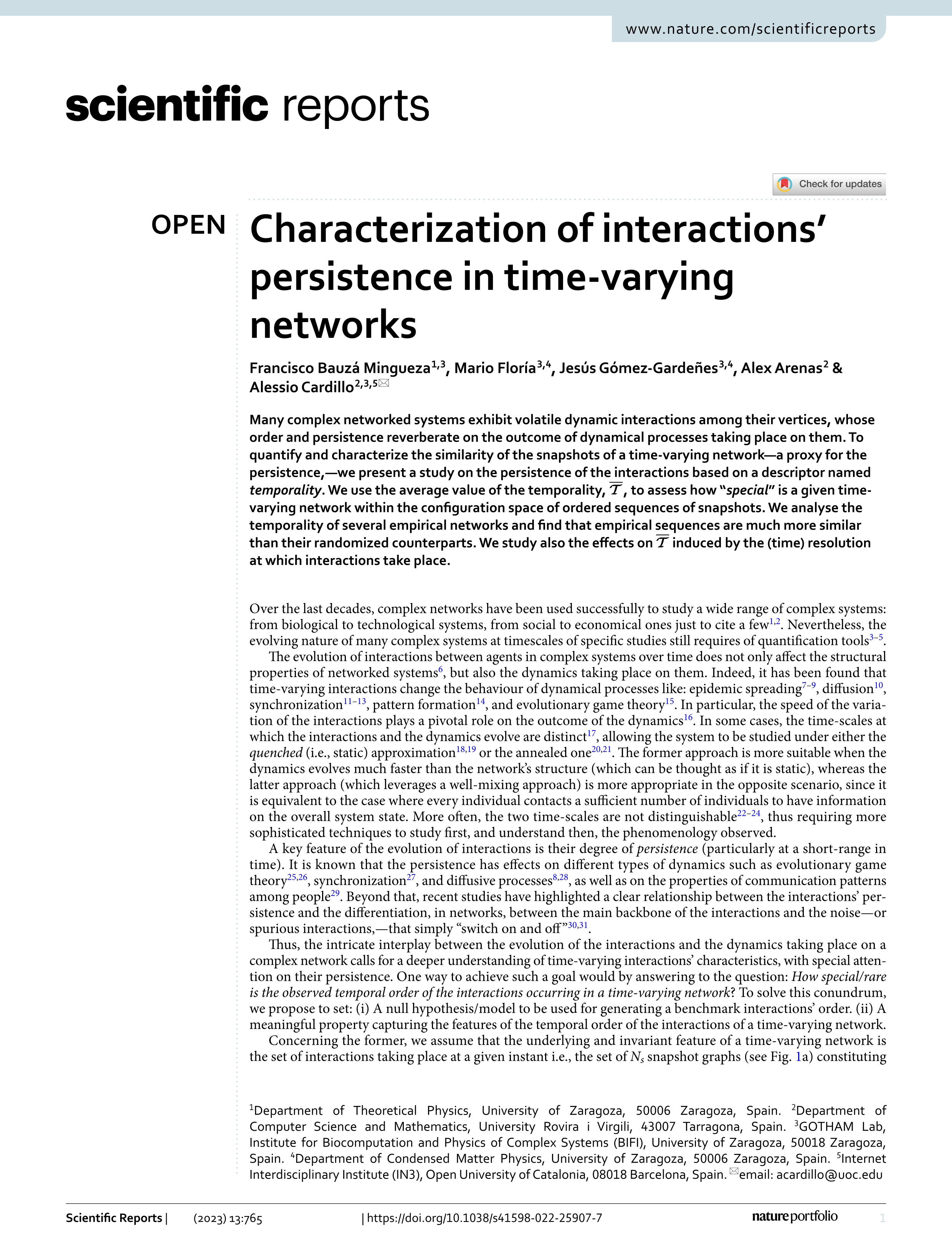 Characterization of interactions’ persistence in time-varying networks