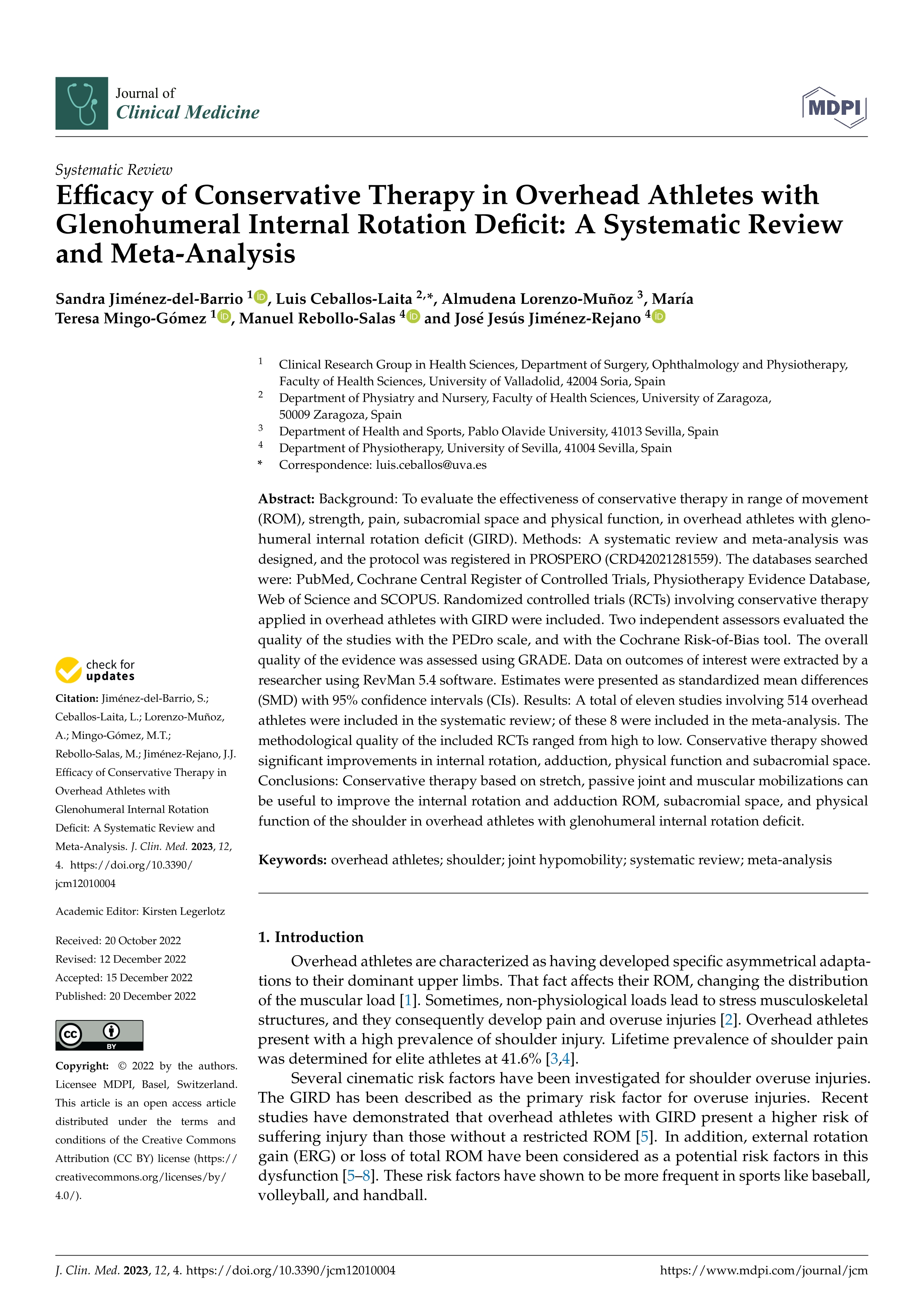 Efficacy of conservative therapy in overhead athletes with glenohumeral internal rotation deficit: a systematic review and meta-analysis