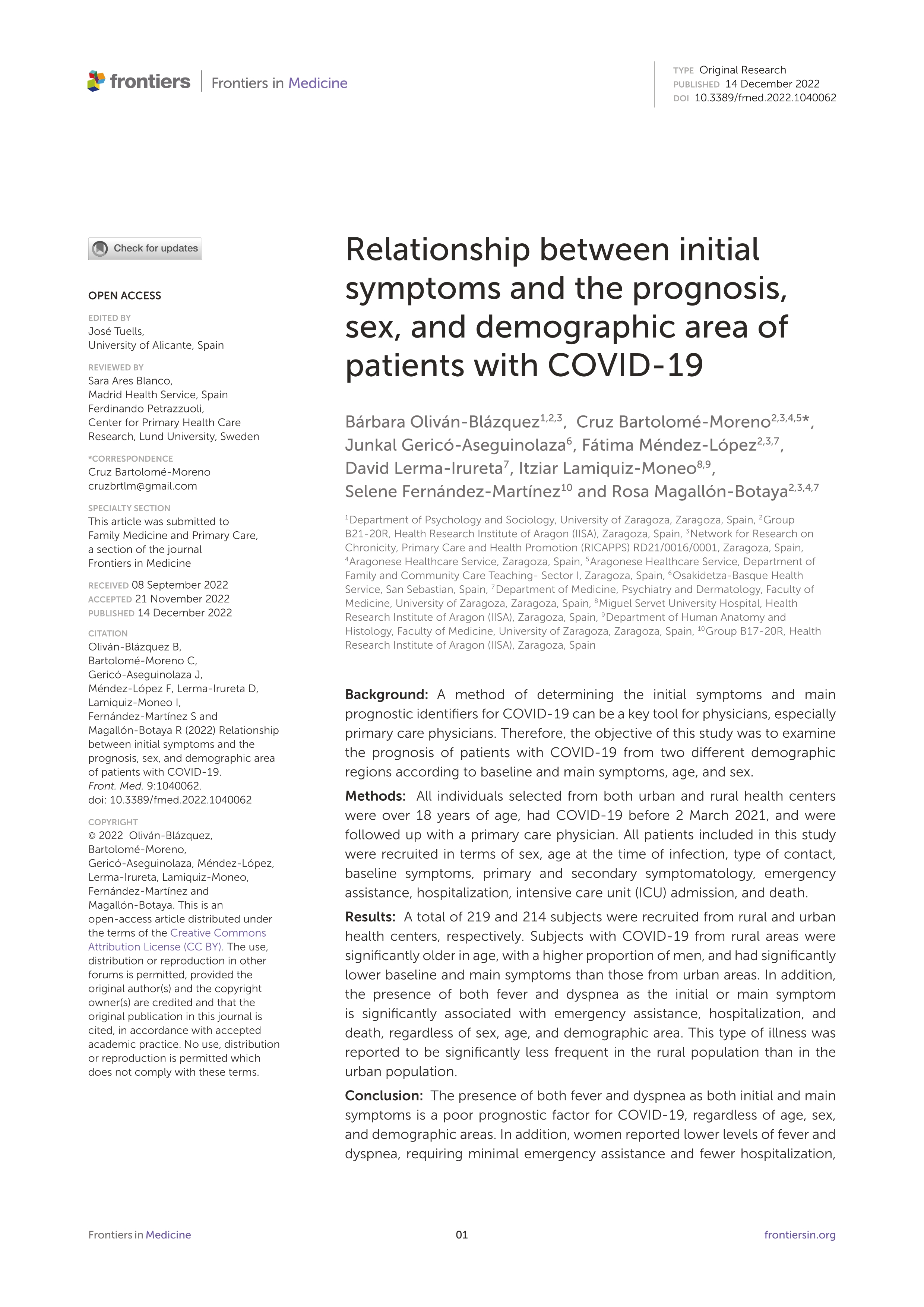 Relationship between initial symptoms and the prognosis, sex, and demographic area of patients with COVID-19