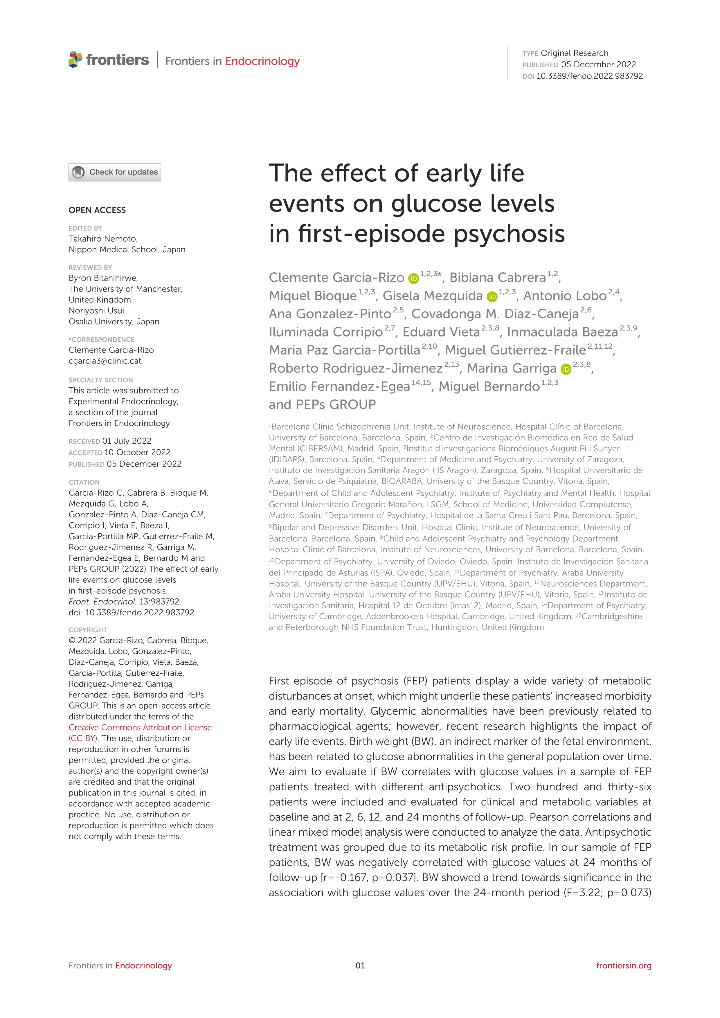 The effect of early life events on glucose levels in first-episode psychosis