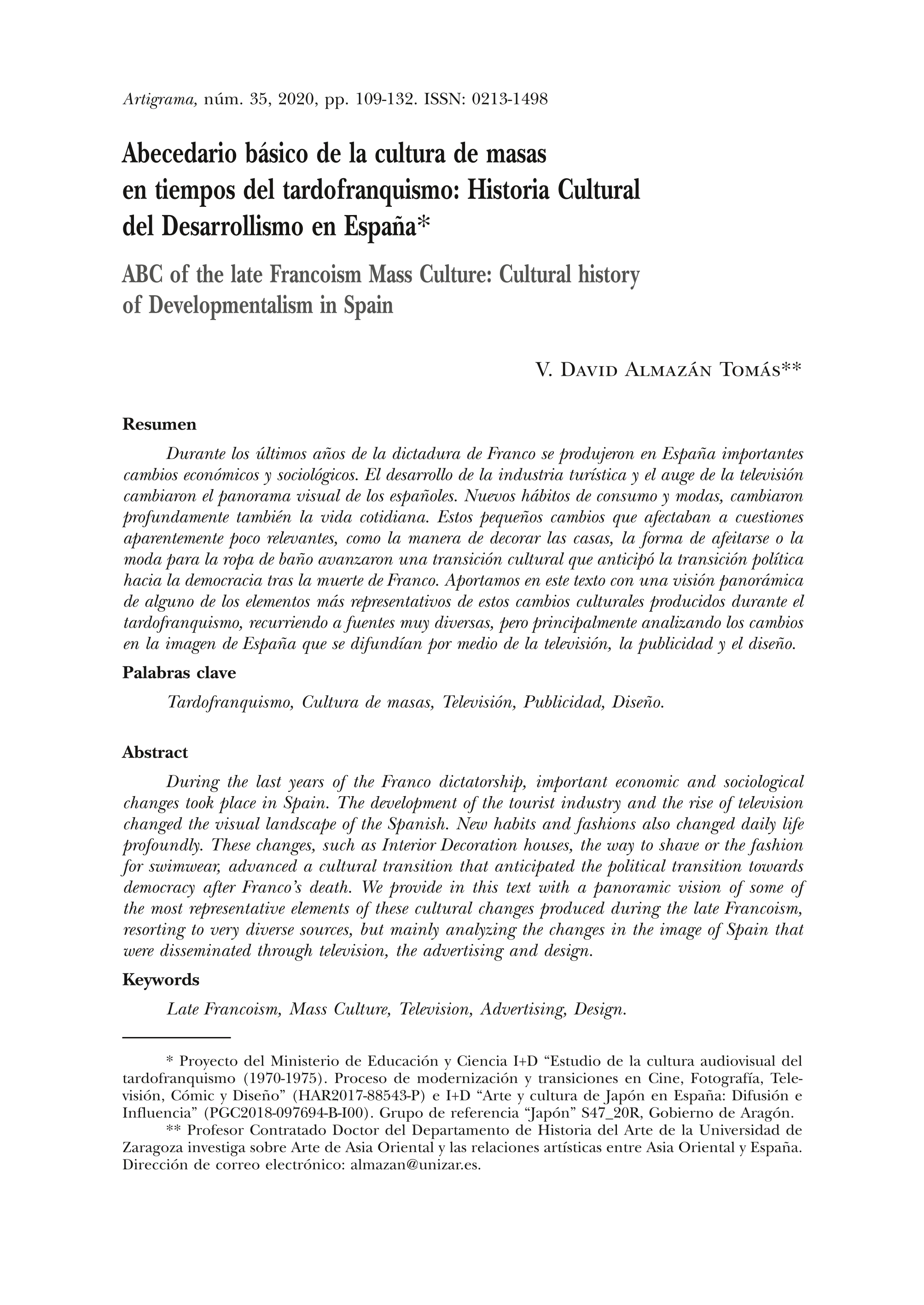 Abecedario básico de la cultura de masas en los tiempos del tardofranquismo: Historia Cultural del Desarrollo en España