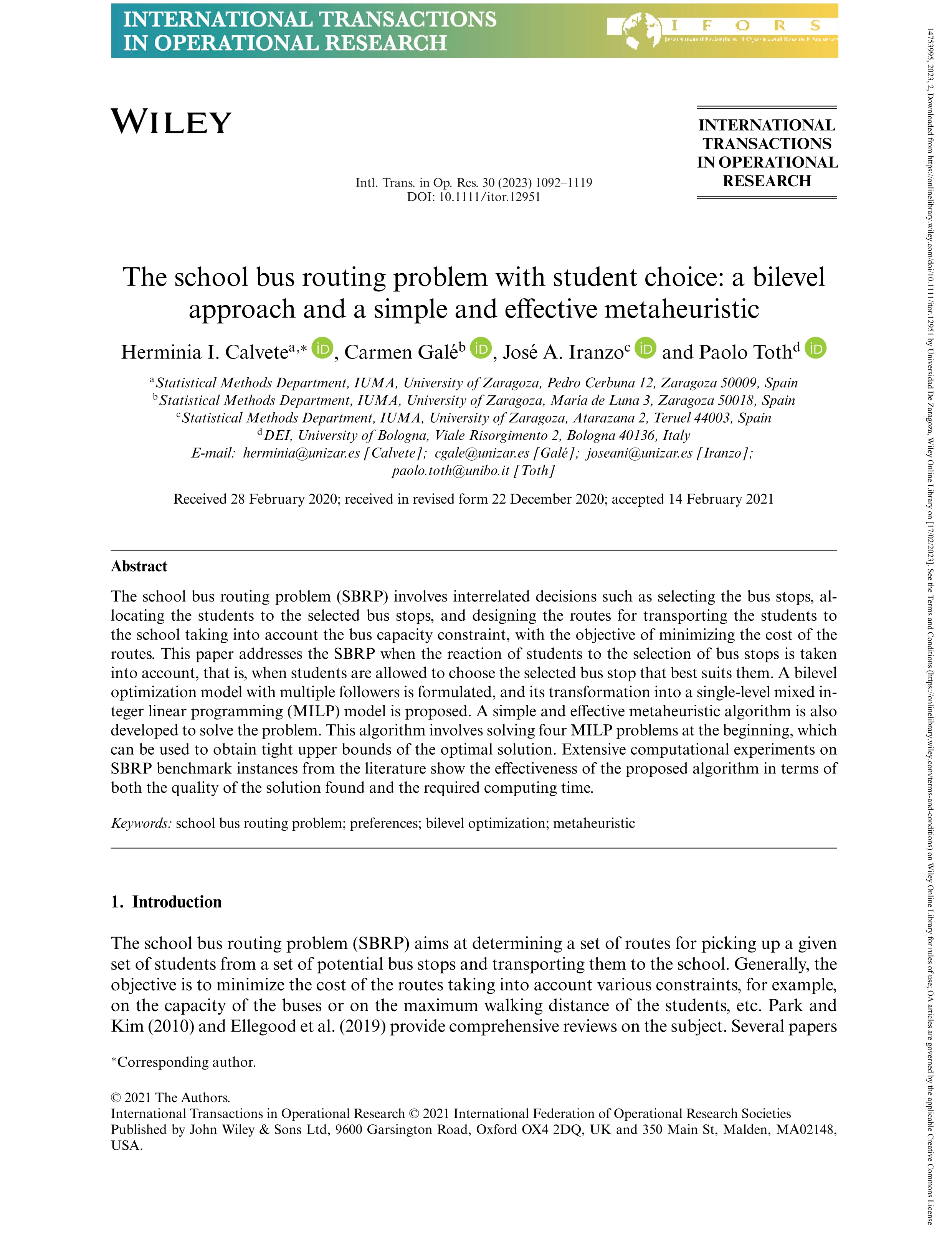 The school bus routing problem with student choice: a bilevel approach and a simple and effective metaheuristic
