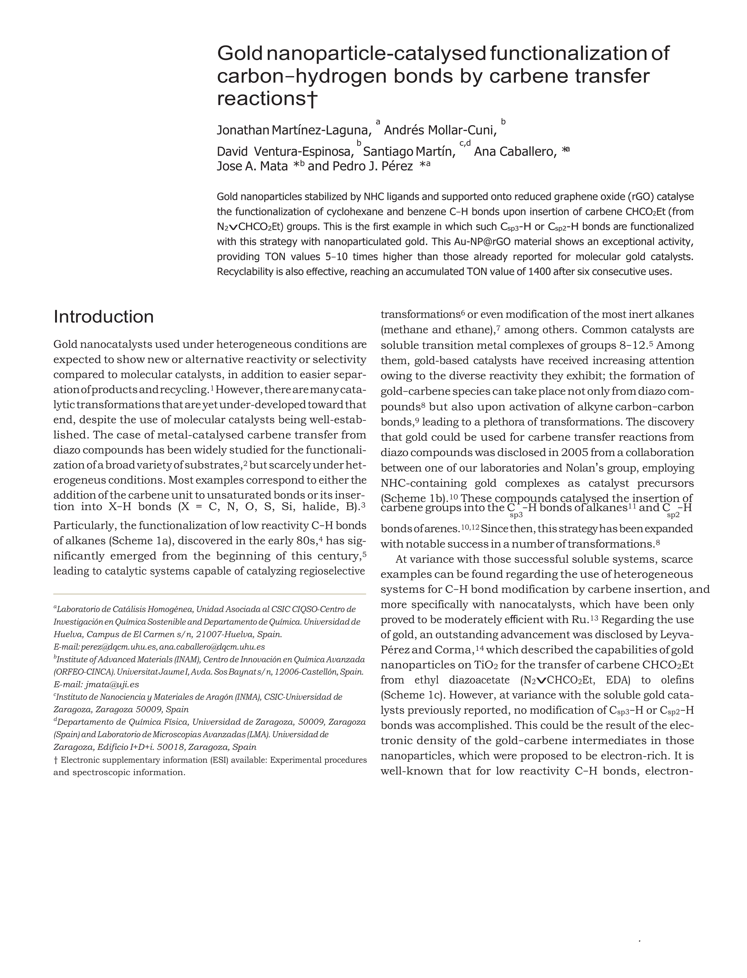 Gold nanoparticle-catalysed functionalization of carbon–hydrogen bonds by carbene transfer reactions