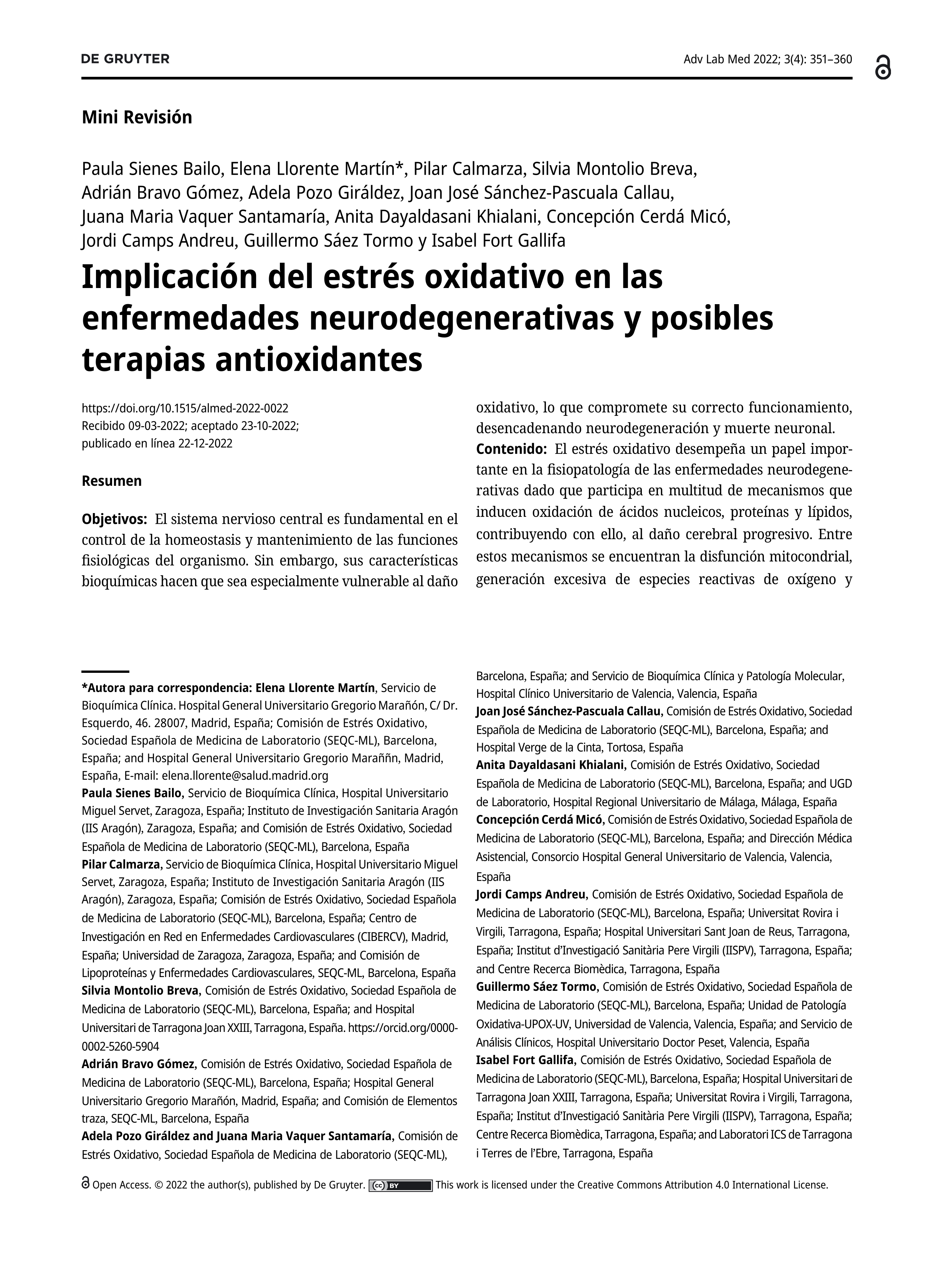 Implicación del estrés oxidativo en las enfermedades neurodegenerativas y posibles terapias antioxidantes
