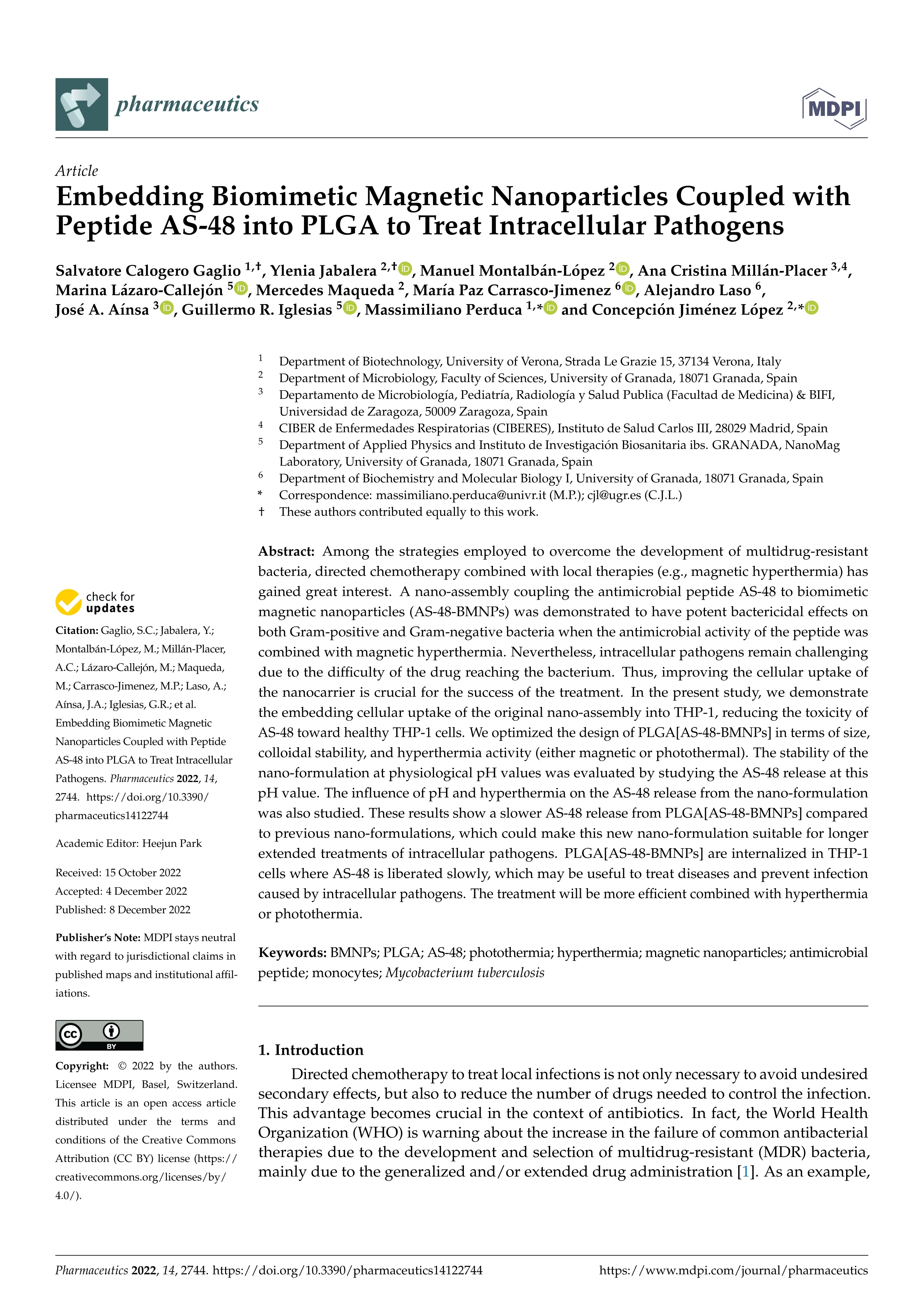 Embedding Biomimetic Magnetic Nanoparticles Coupled with Peptide AS-48 into PLGA to Treat Intracellular Pathogens