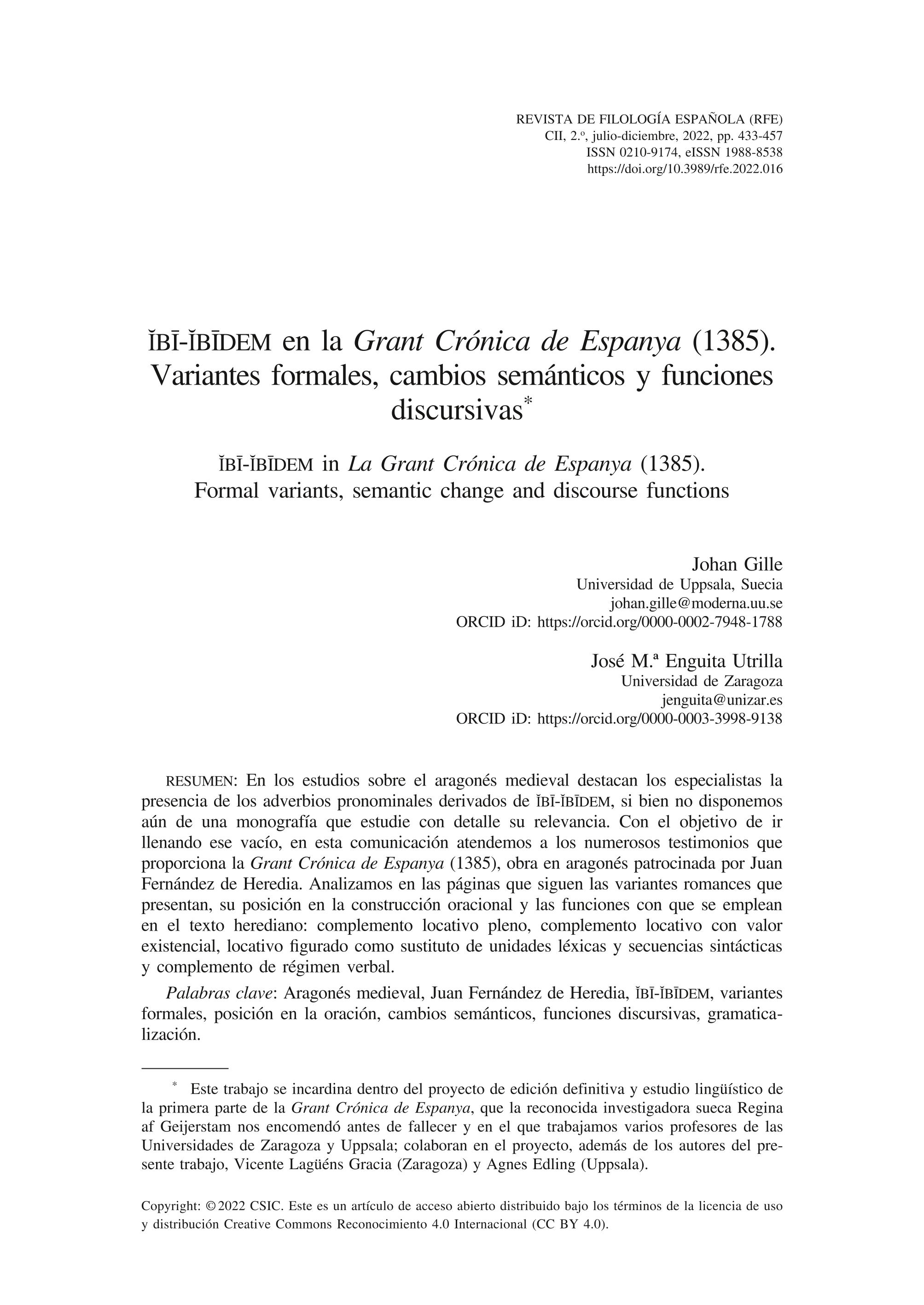 IBI-IBIDEM en la Grant Crónica de Espanya (1385). Variantes formales, cambios semánticos y funciones discursivas