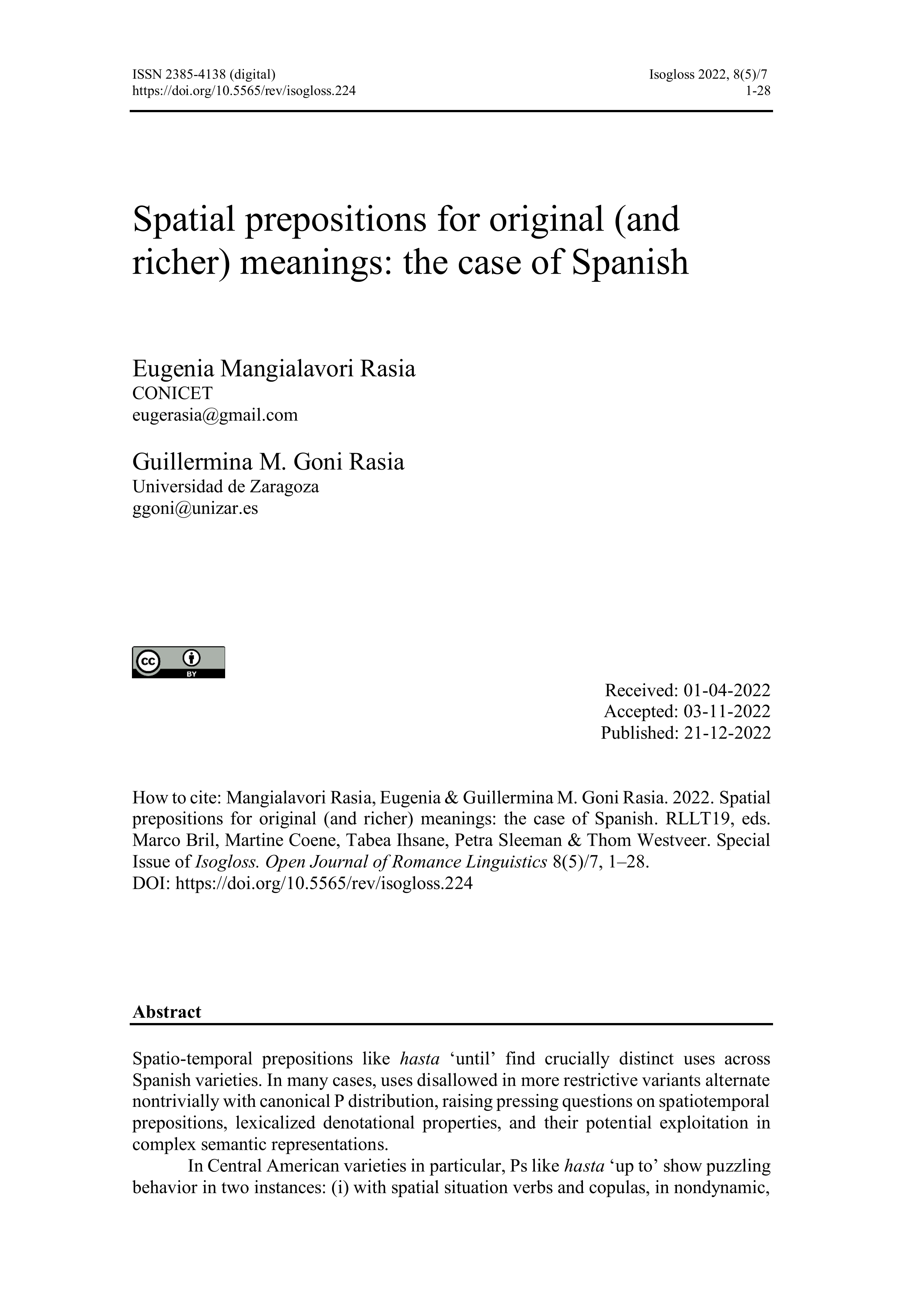 Spatial prepositions for original (and richer) meanings: the case of Spanish