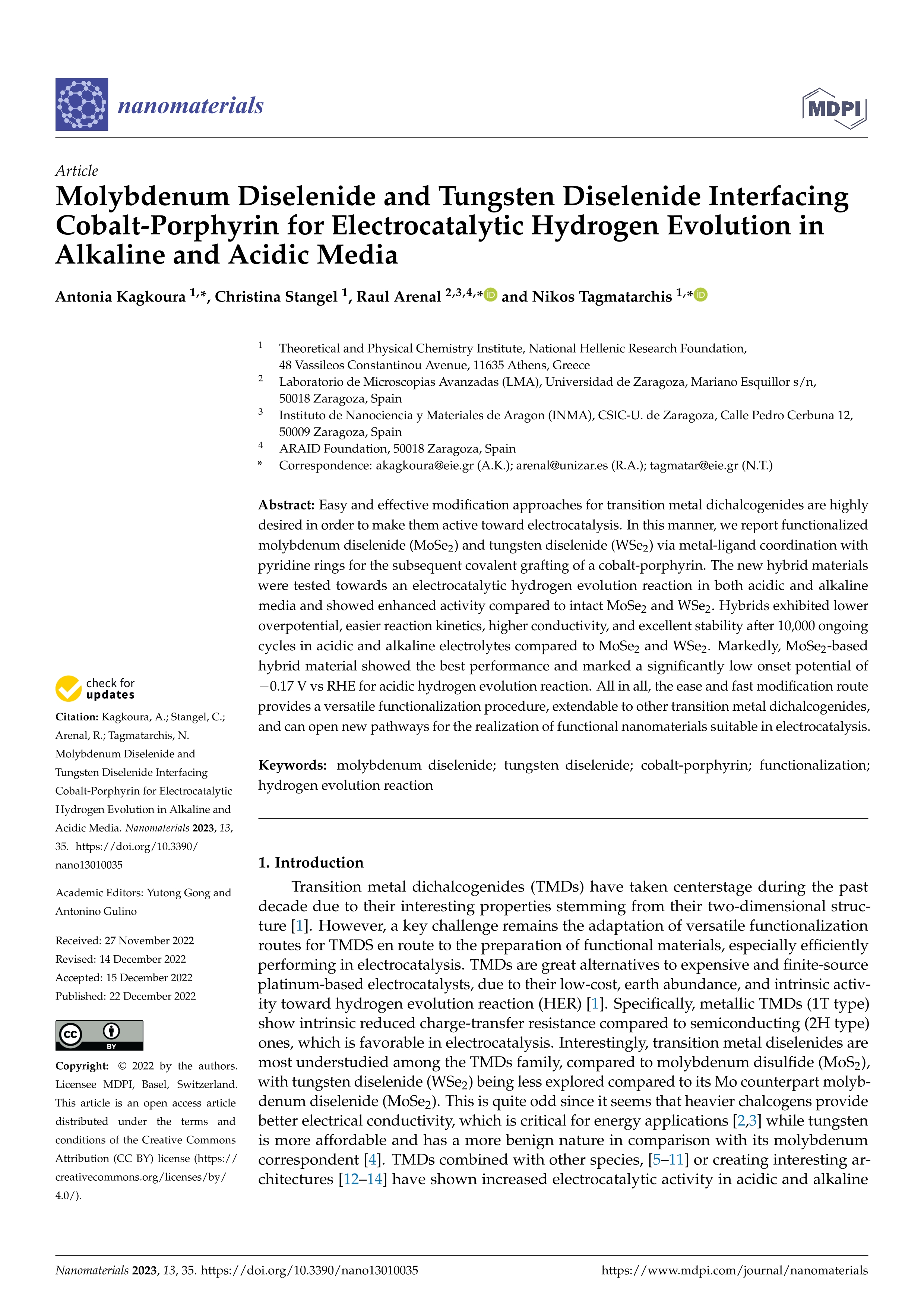 Molybdenum diselenide and tungsten diselenide interfacing cobalt-porphyrin for electrocatalytic hydrogen evolution in alkaline and acidic media