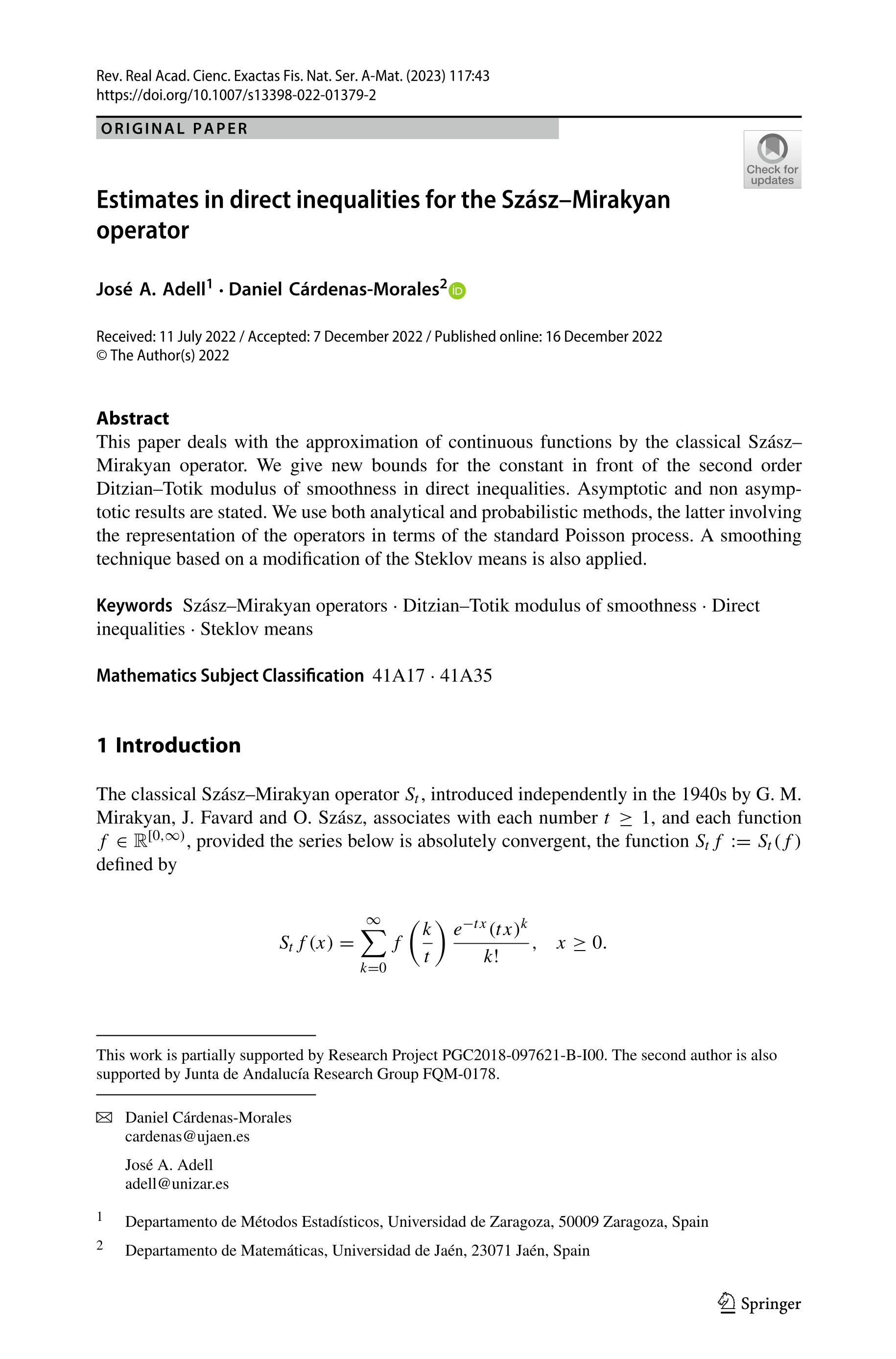 Estimates in direct inequalities for the Szász–Mirakyan operator