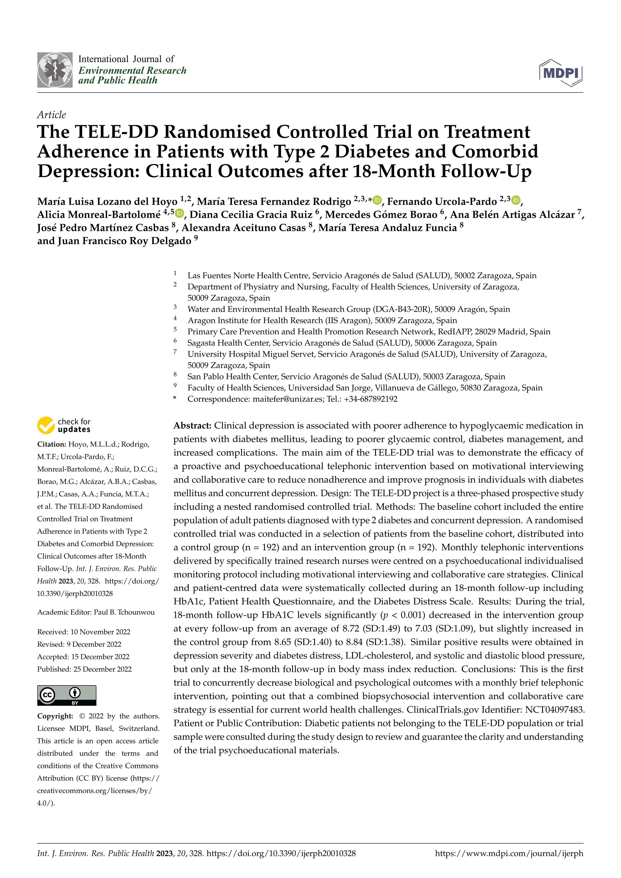 The TELE-DD randomised controlled trial on treatment adherence in patients with type 2 diabetes and comorbid depression: clinical outcomes after 18-month follow-up