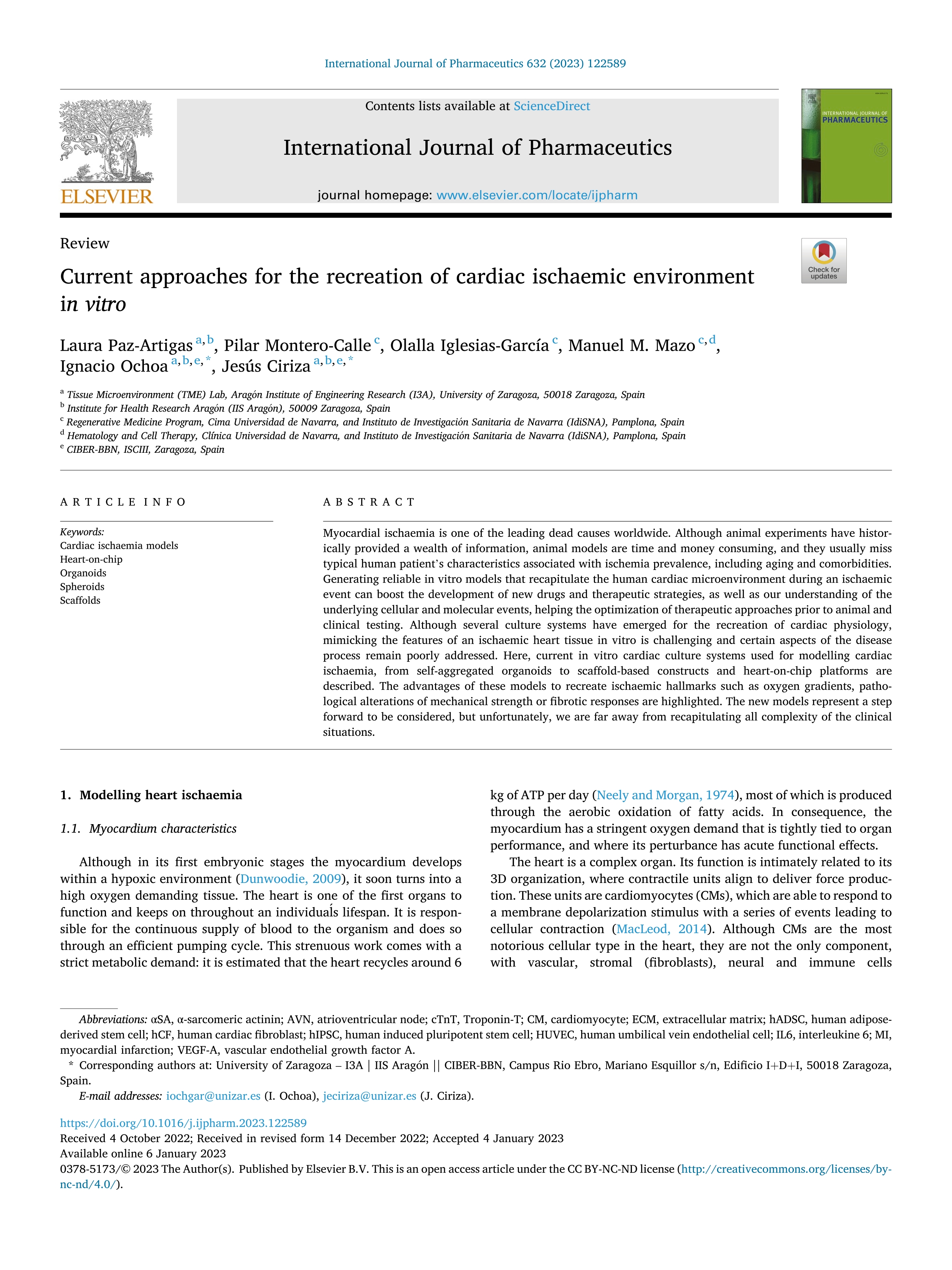 Current approaches for the recreation of cardiac ischaemic environment in vitro