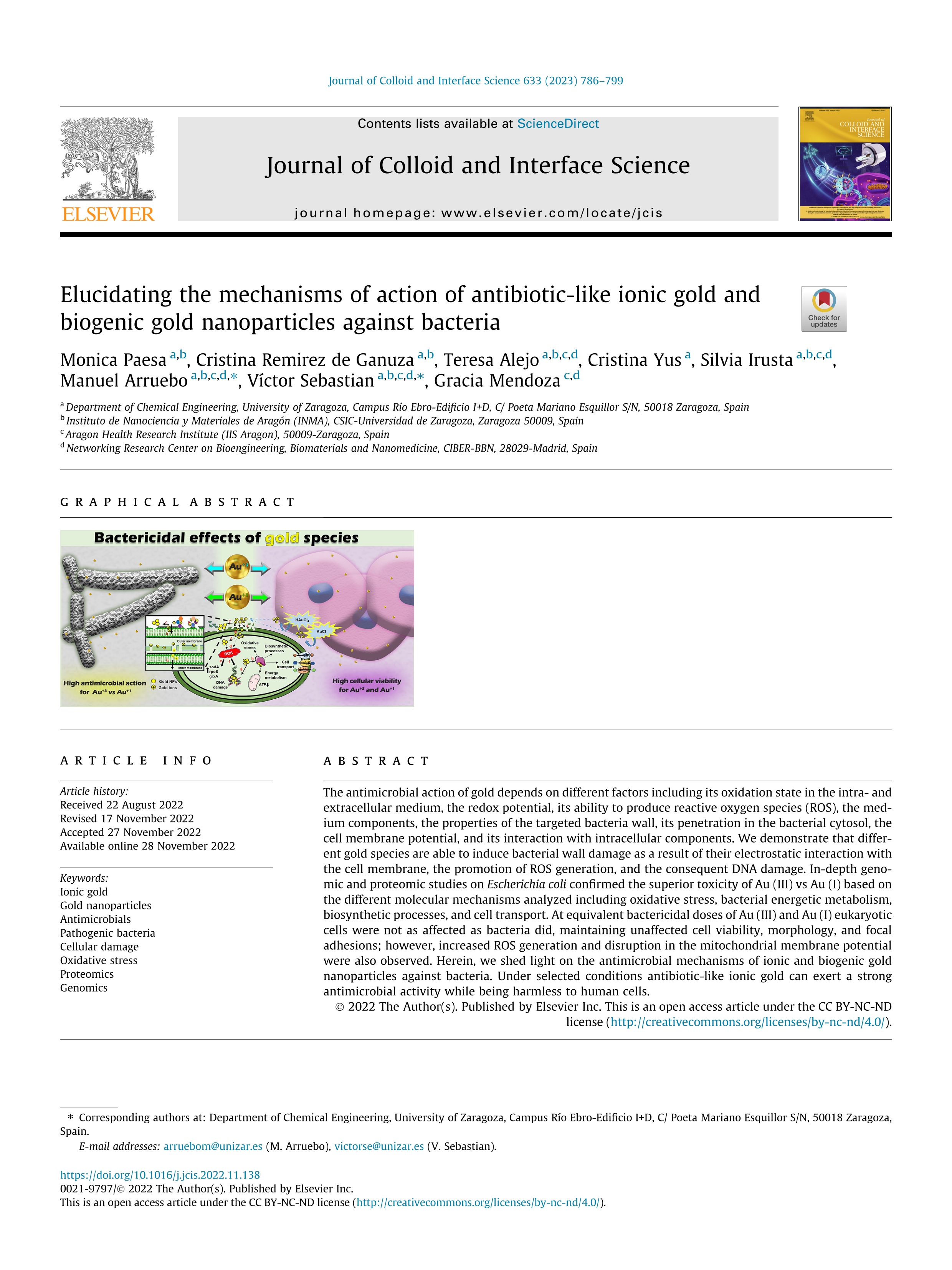 Elucidating the mechanisms of action of antibiotic-like ionic gold and biogenic gold nanoparticles against bacteria