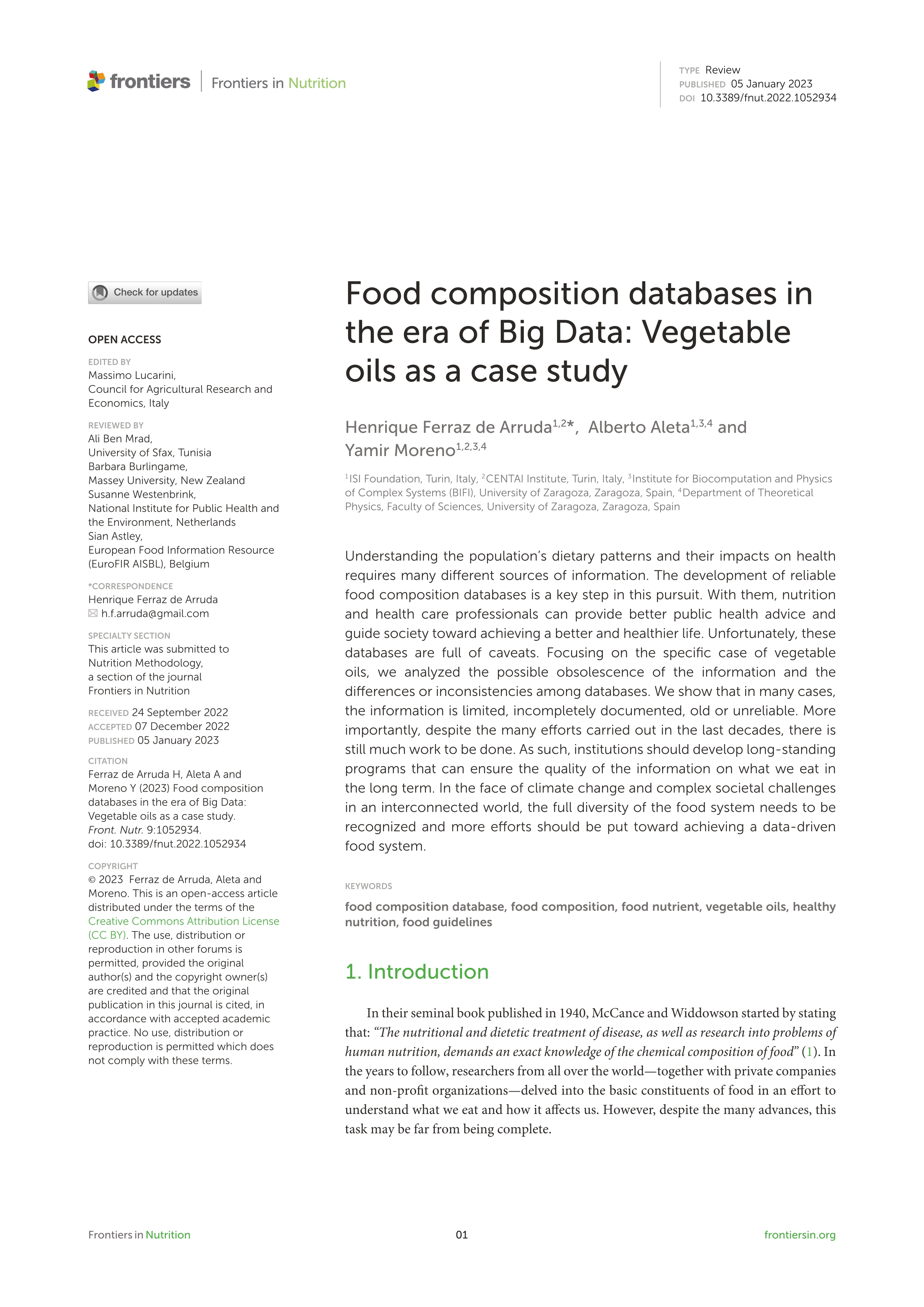 Food composition databases in the era of Big Data: Vegetable oils as a case study