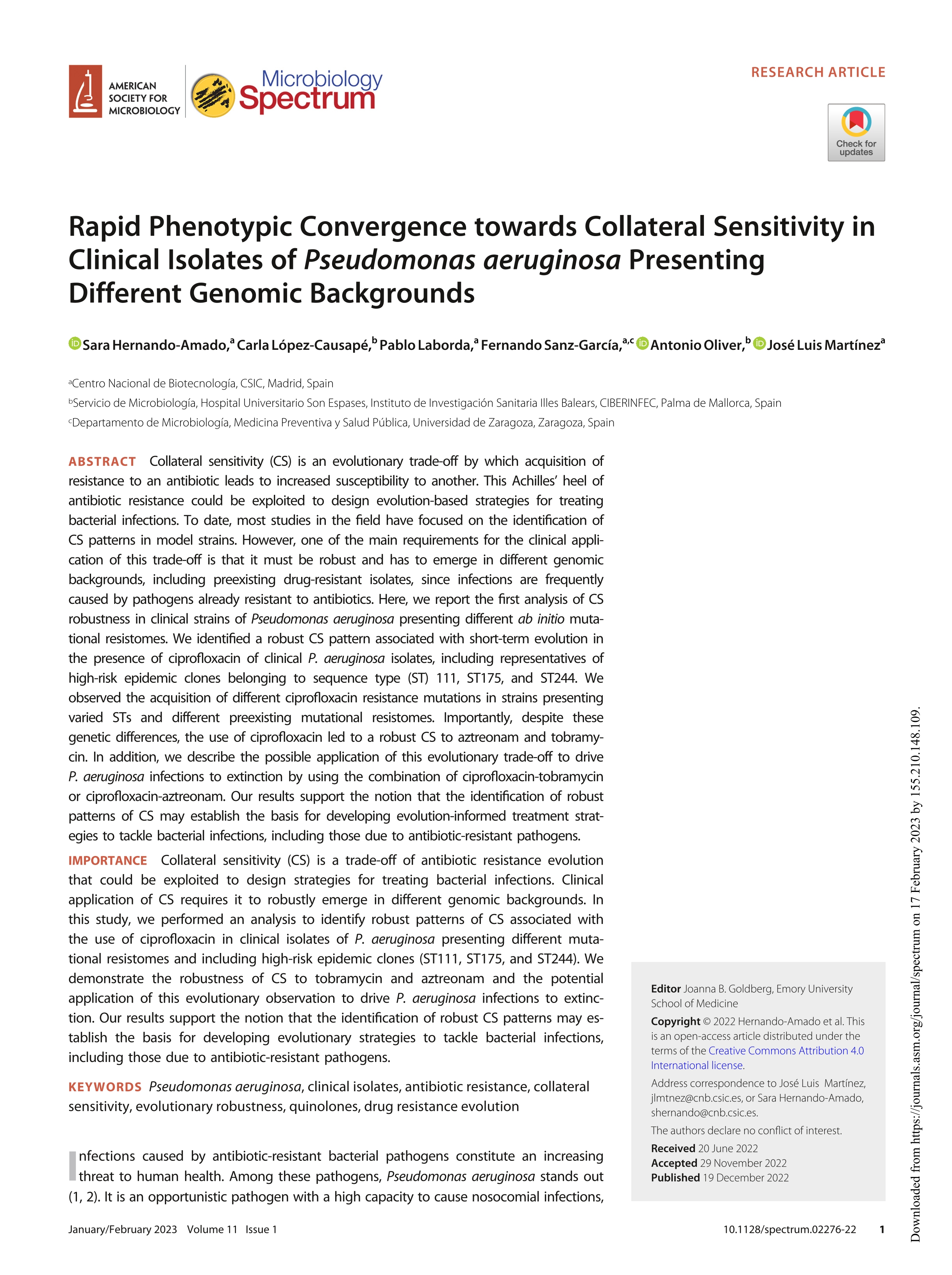 Rapid phenotypic convergence towards collateral sensitivity in clinical isolates of Pseudomonas aeruginosa presenting different genomic backgrounds