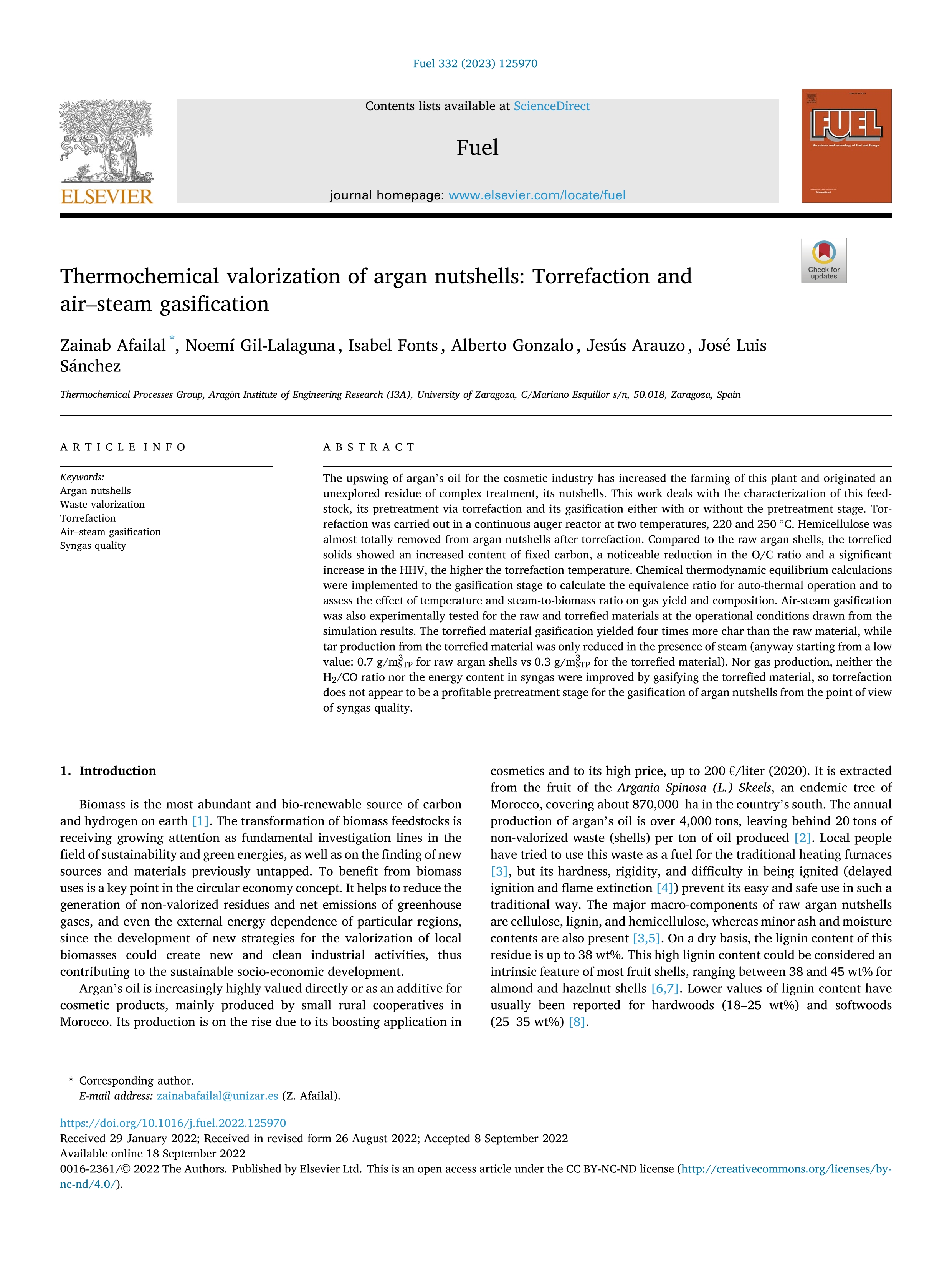 Thermochemical valorization of argan nutshells: Torrefaction and air–steam gasification