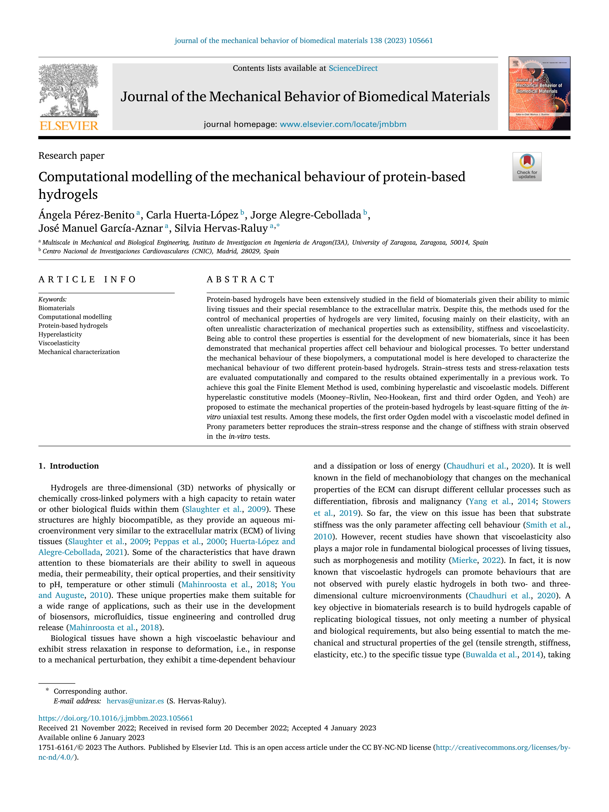 Computational modelling of the mechanical behaviour of protein-based hydrogels