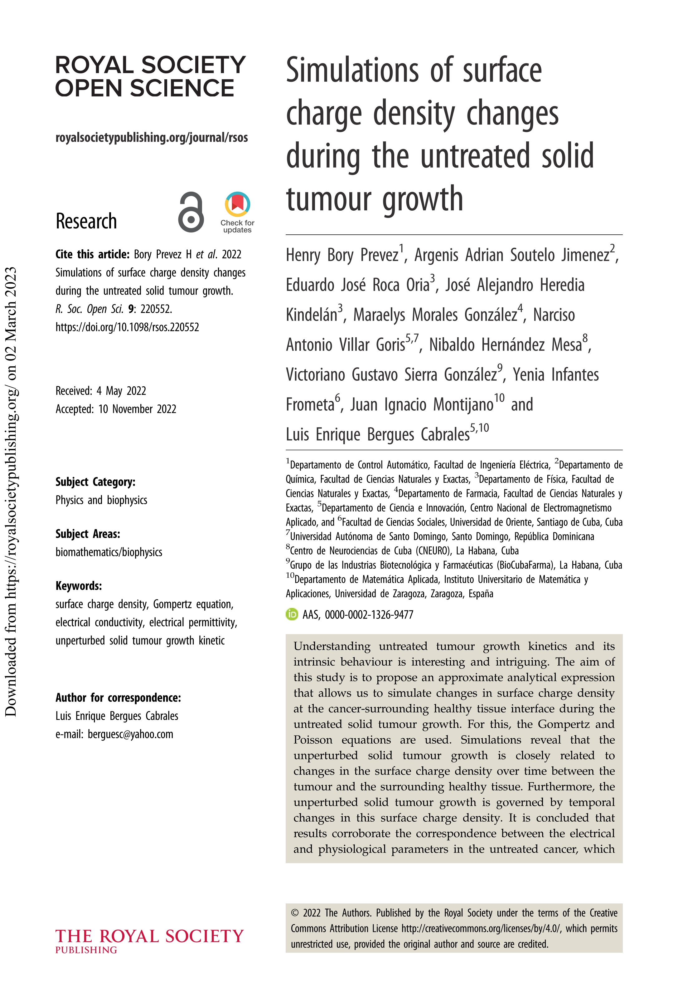 Simulations of surface charge density changes during the untreated solid tumour growth