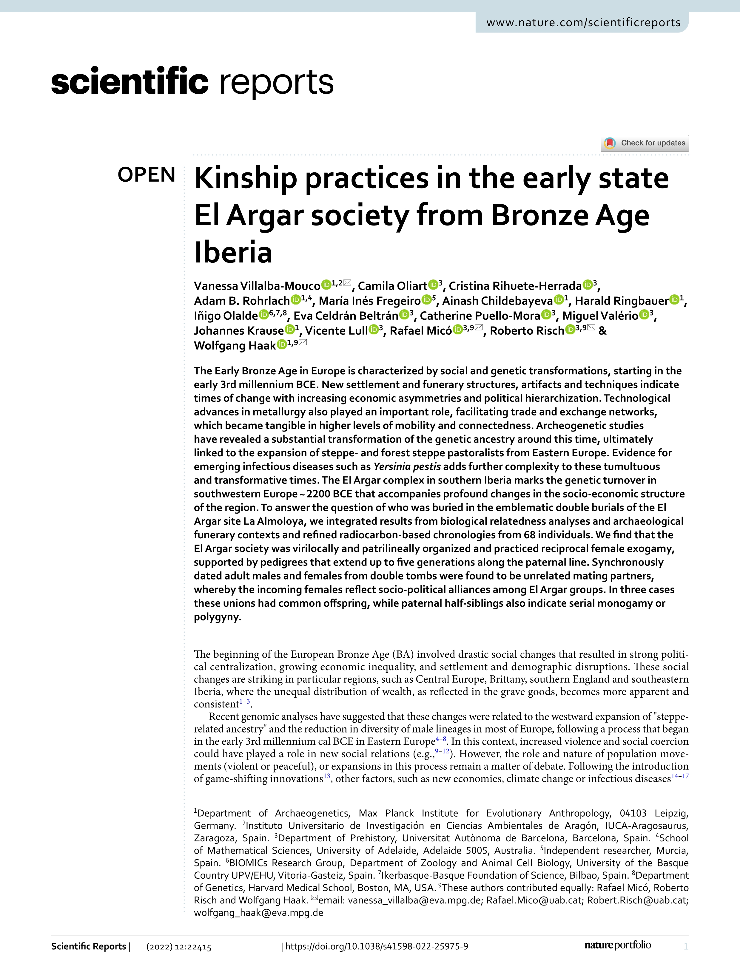 Kinship practices in the early state El Argar society from Bronze Age Iberia