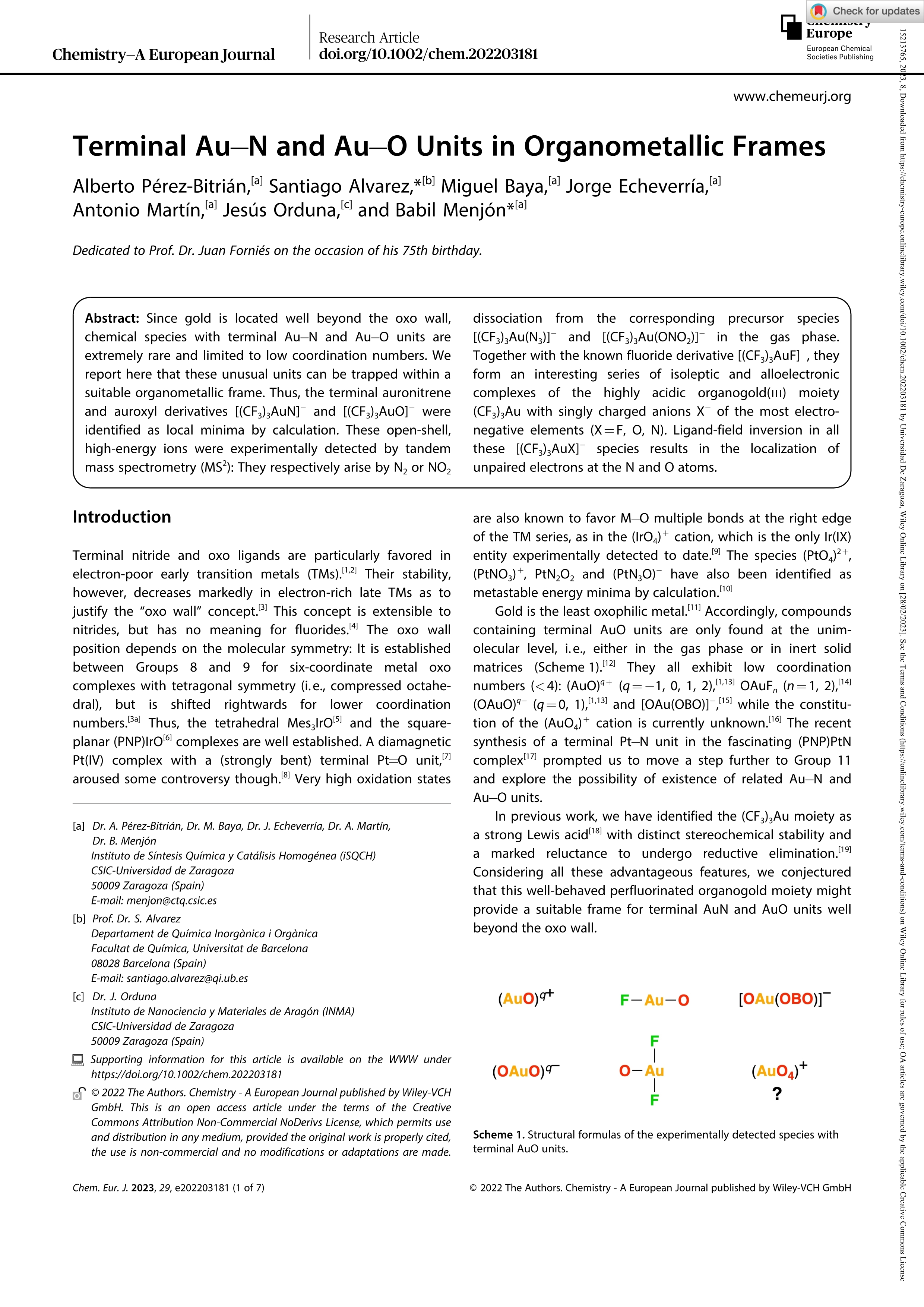 Terminal Au-N and Au-O Units in Organometallic Frames