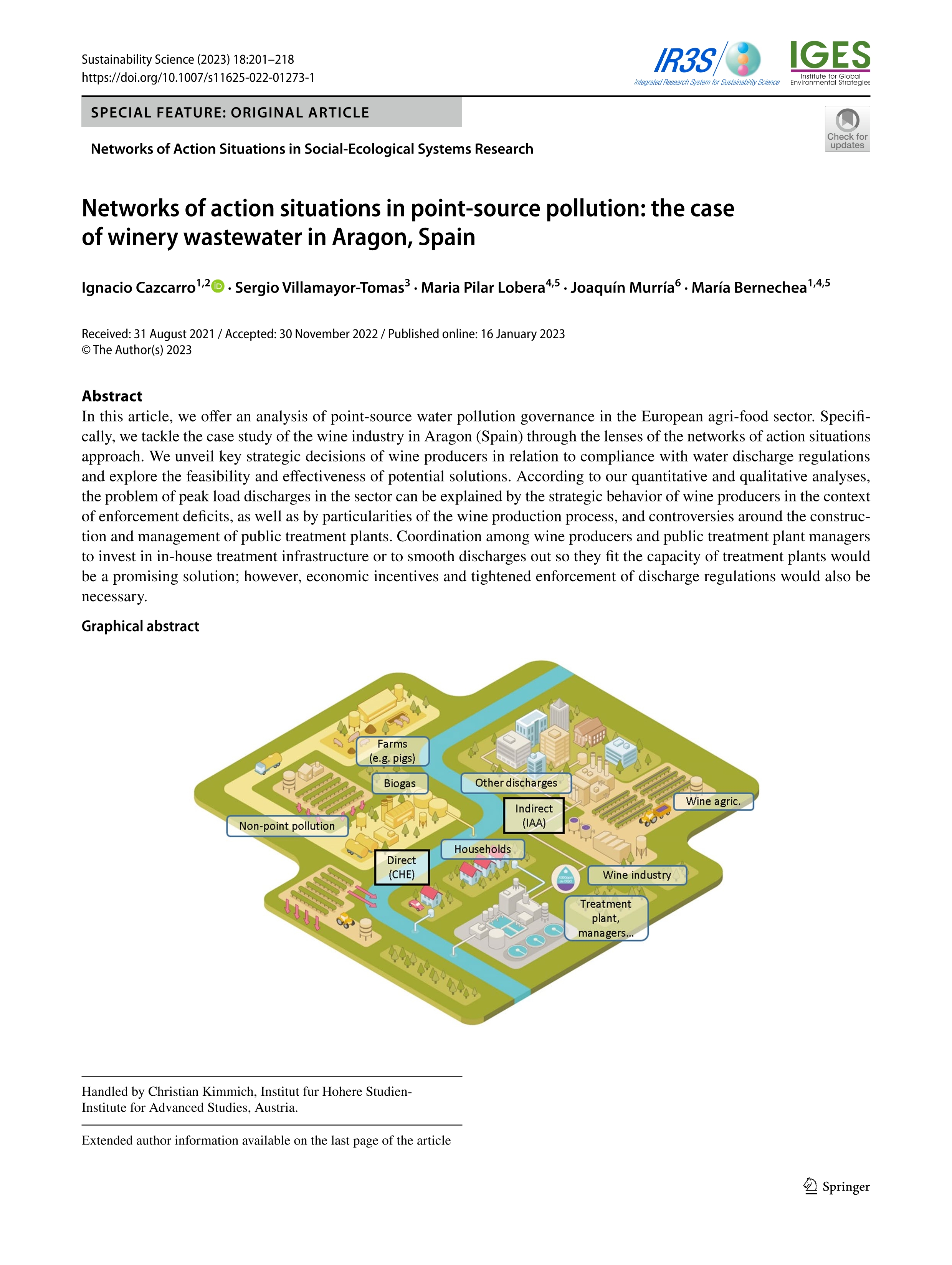 Networks of action situations in point-source pollution: the case of winery wastewater in Aragon, Spain