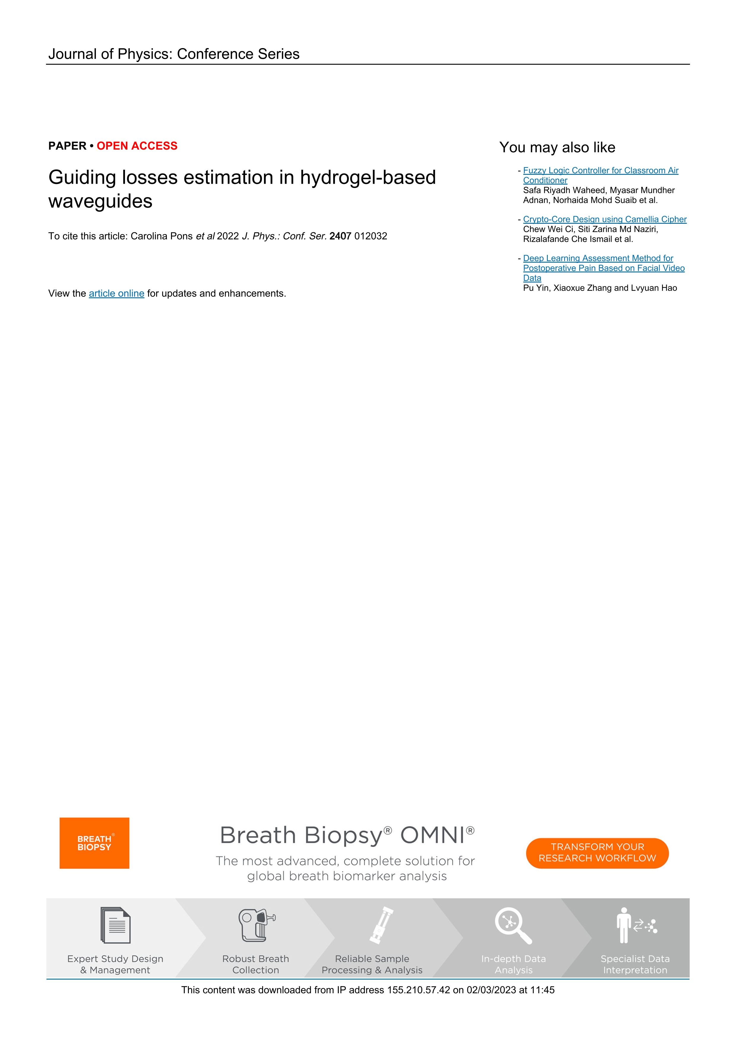 Guiding losses estimation in hydrogel-based waveguides