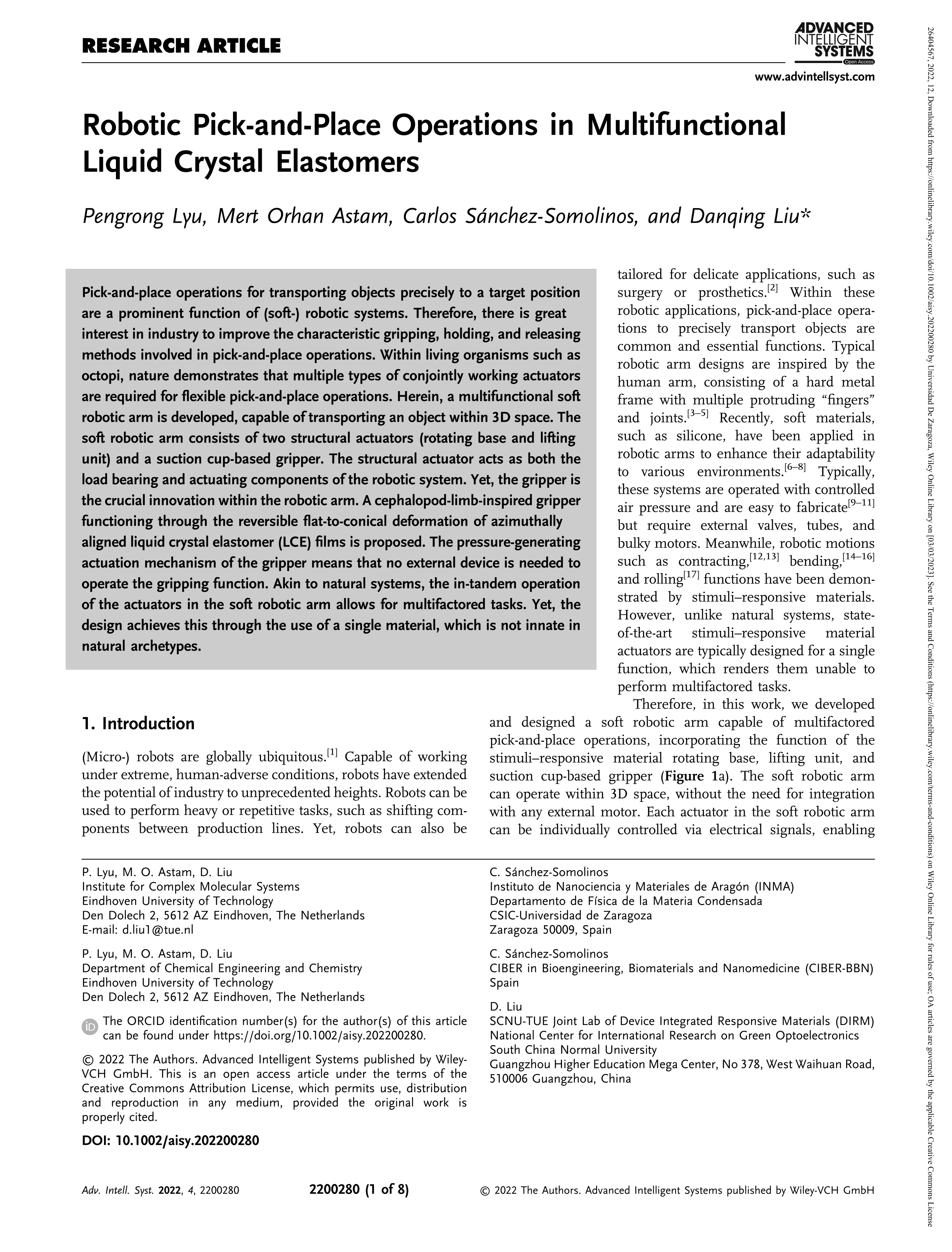 Robotic pick-and-place operations in multifunctional liquid crystal elastomers