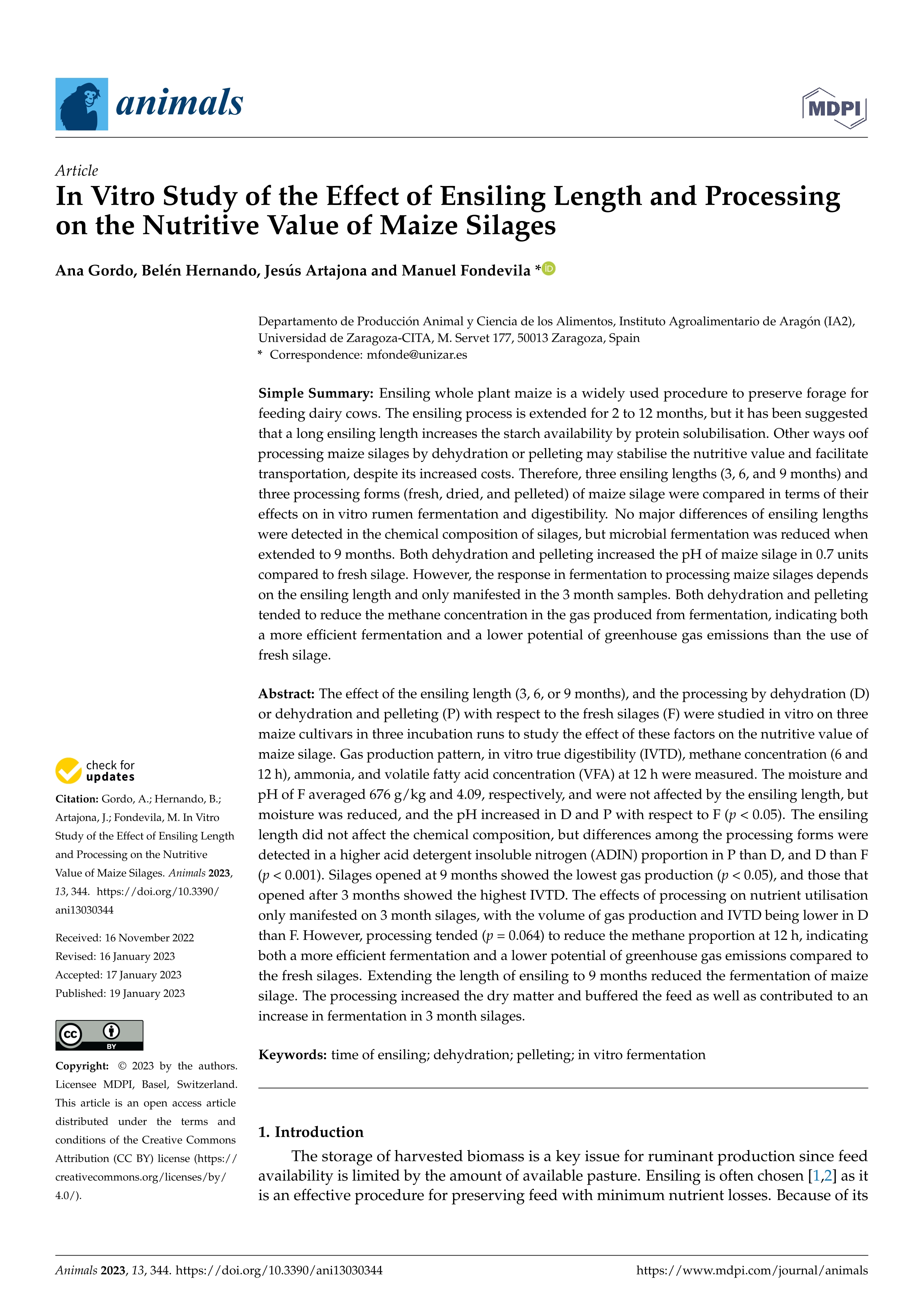 In vitro study of the effect of ensiling length and processing on the nutritive value of maize silages