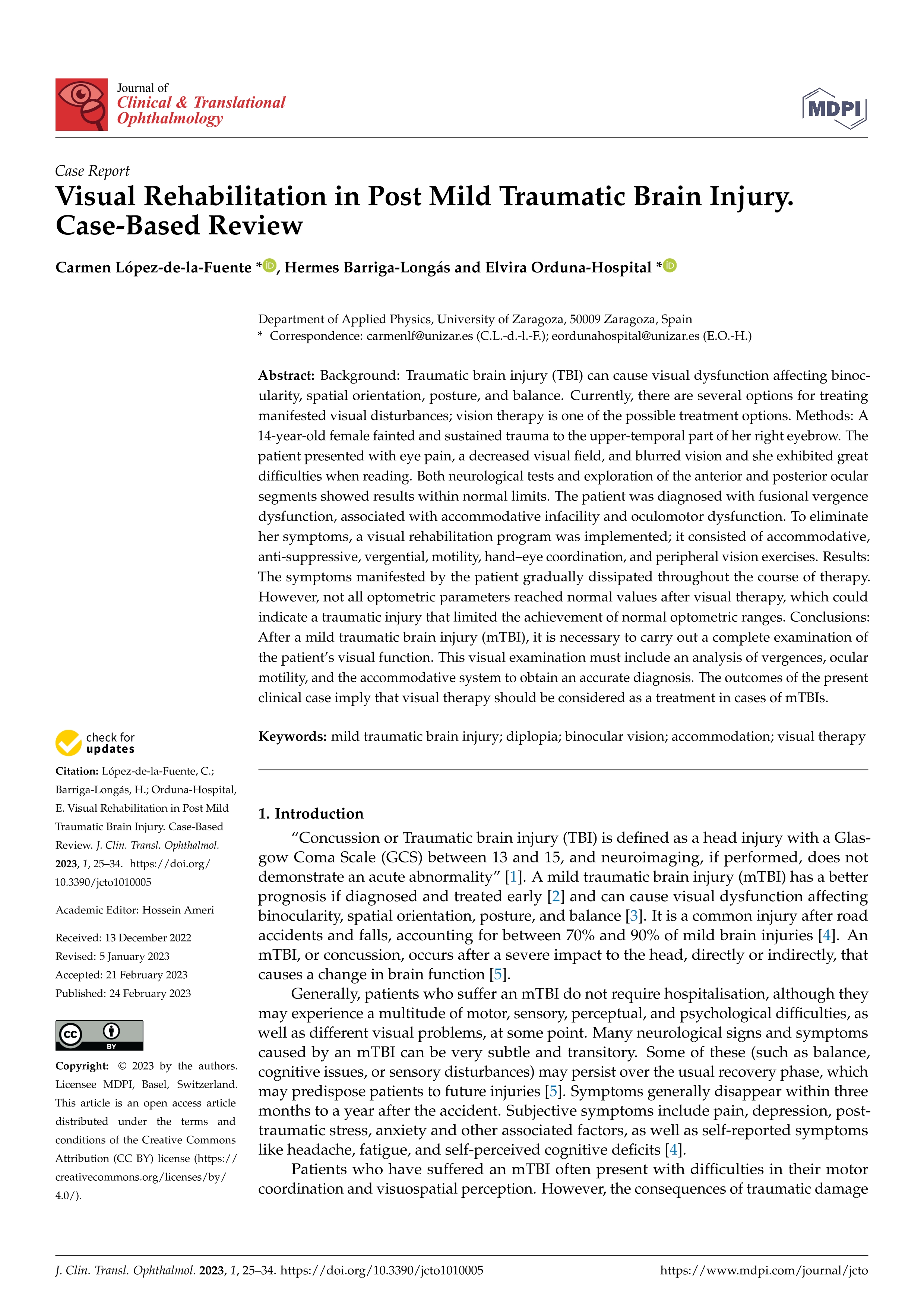 Visual rehabilitation in post mild traumatic brain injury. Case-based review