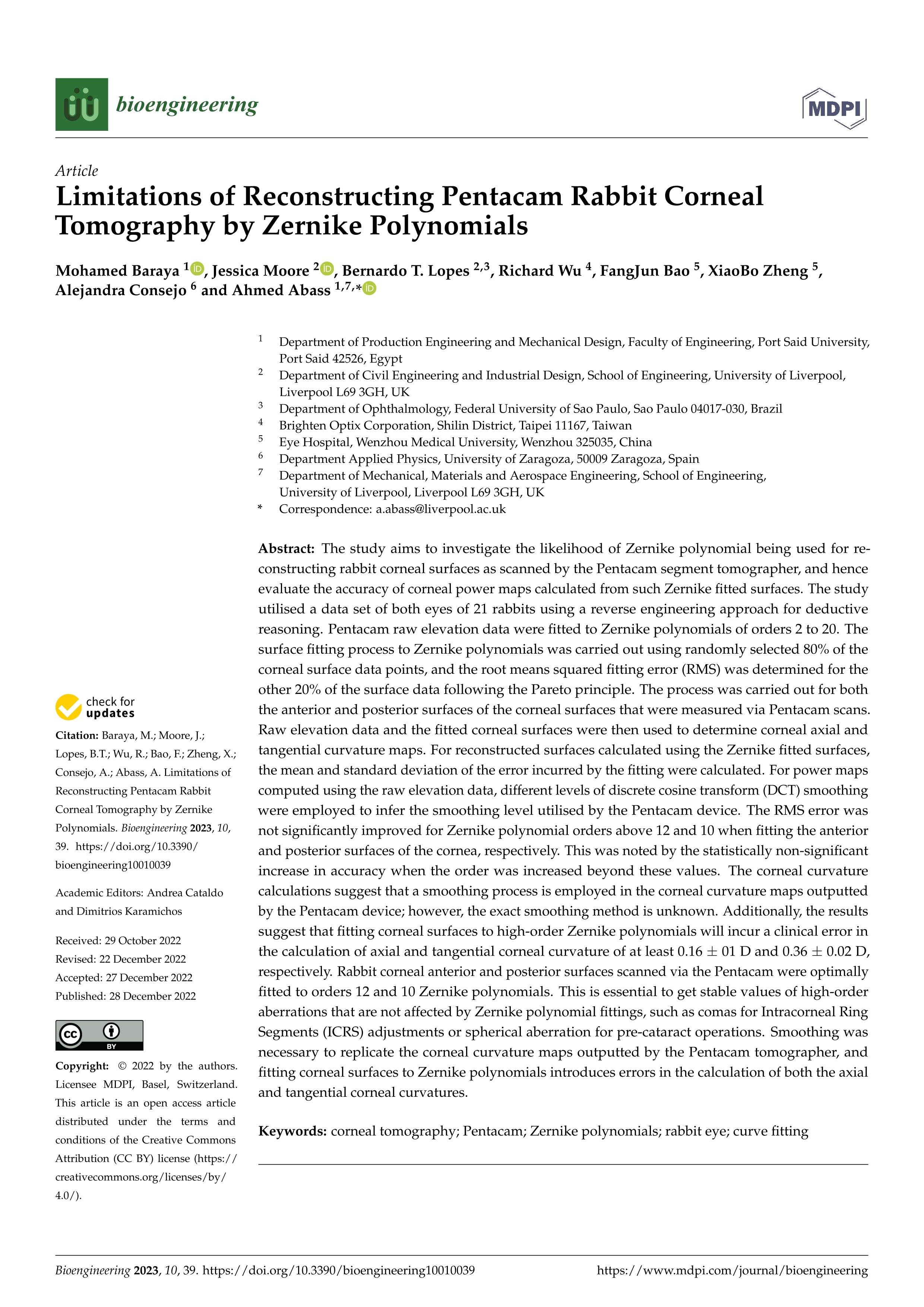 Limitations of reconstructing pentacam rabbit corneal tomography by zernike polynomials