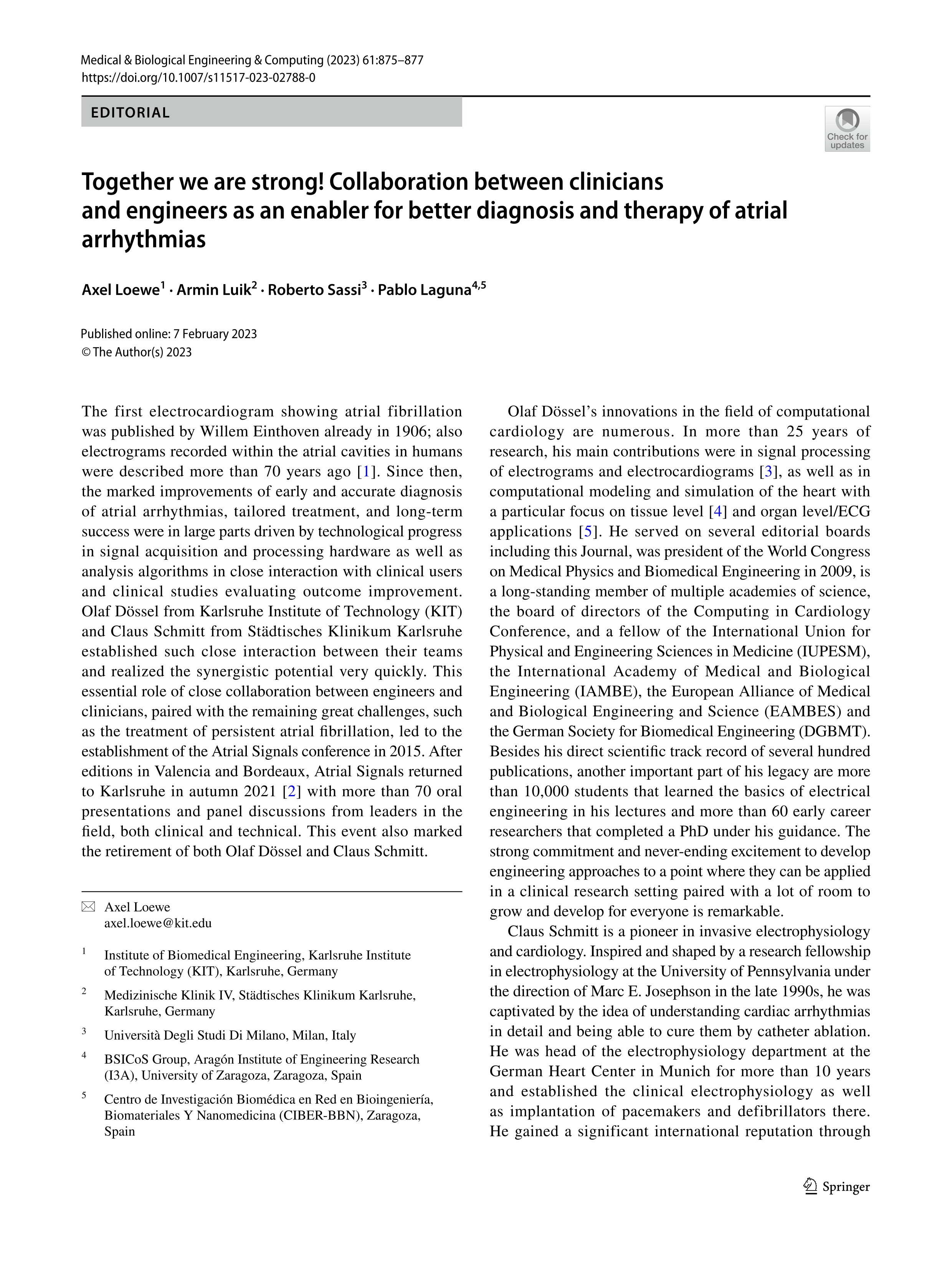 Together we are strong! Collaboration between clinicians and engineers as an enabler for better diagnosis and therapy of atrial arrhythmias