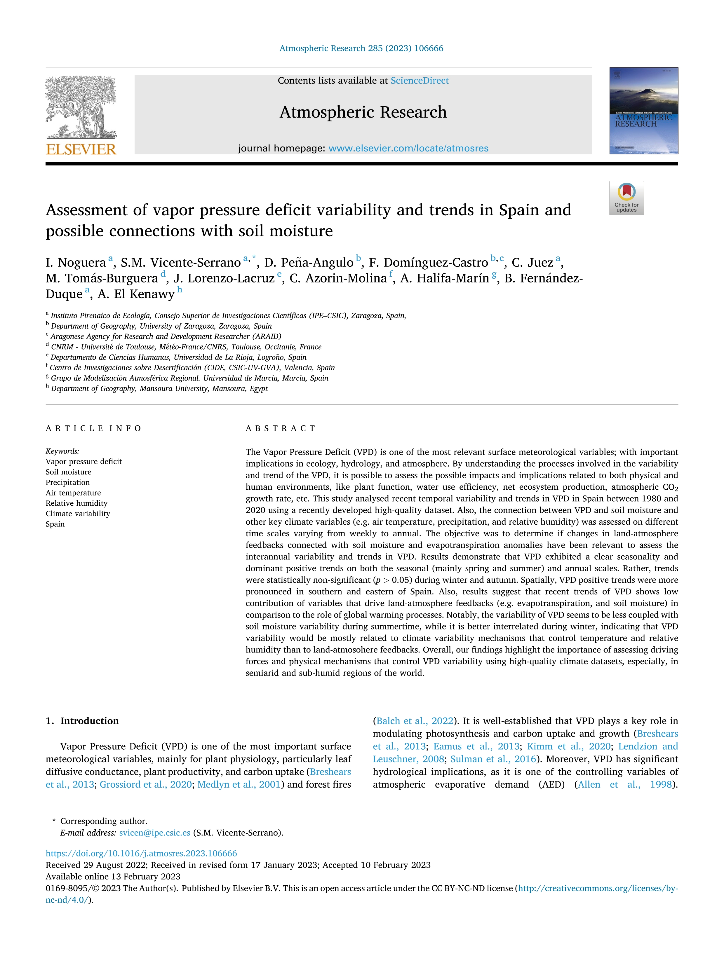 Assessment of vapor pressure deficit variability and trends in Spain and possible connections with soil moisture